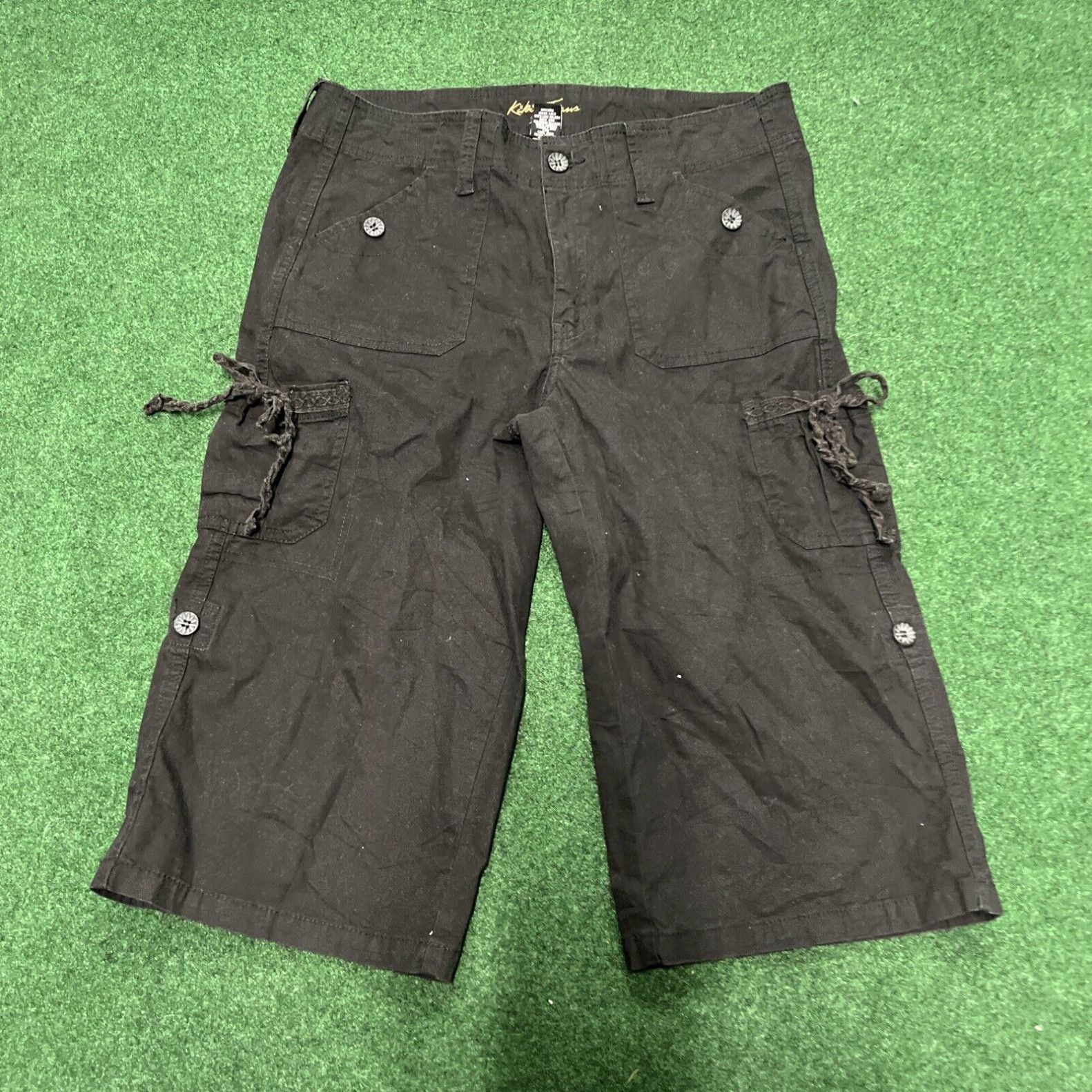 Vintage Y2K Cargo Capri Wide Leg Baggy Utility Pants Size 10 Military Black Size 32" / US 10 / IT 46 - 1 Thumbnail