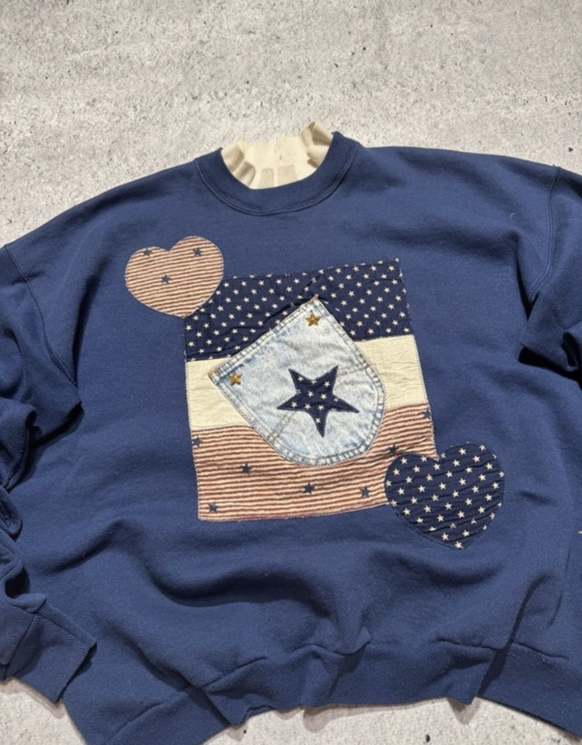 Hanes × Vintage Vintage Hanes Sweatshirt Navy Blue Patchwork Retro 90s Size US M / EU 48-50 / 2 - 3 Thumbnail