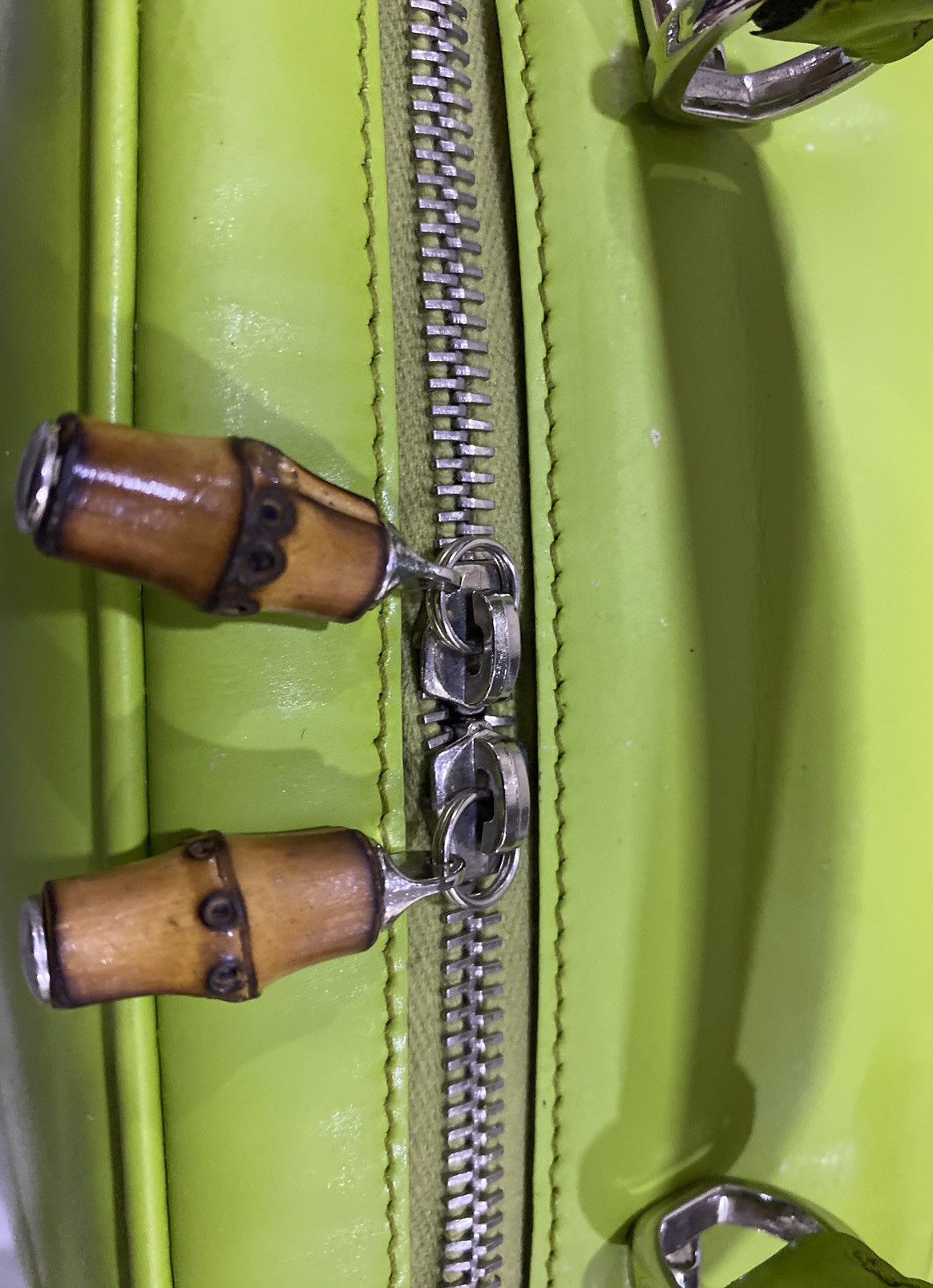 Gucci Vtg GUCCI bamboo neon green leather vanity cosmetic case bag Size ONE SIZE - 10 Thumbnail