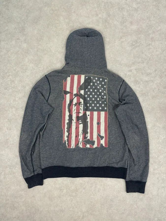 Polo Ralph Lauren 2010s Ralph Lauren Blue Distressed USA Flag Zip-up Hoodie Size US L / EU 52-54 / 3 - 5 Thumbnail