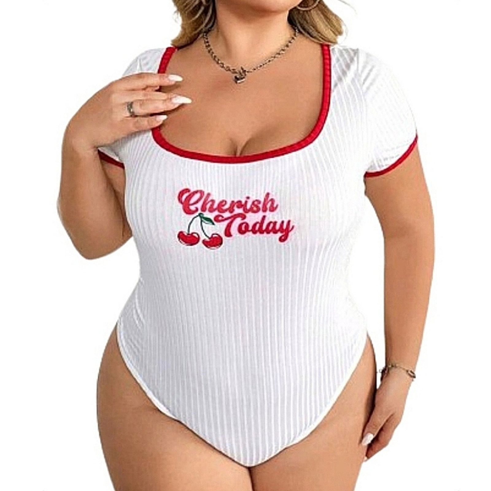 Shein CHERISH TODAY ☆ WHITE ☆ RIBBED KNIT ☆ BODYSUIT ☆ 5x ☆ NWT Size 4XL / US 24-26 - 2 Thumbnail