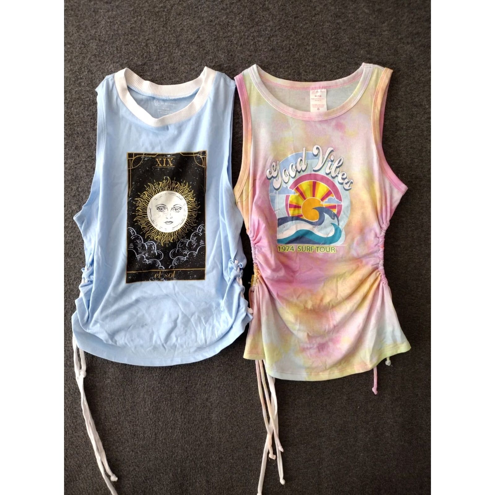 Vintage No Boundaries Junior Lace Up Tank top 2-Pack M Blue/Tie Dye Tank Juniors Girls 90s Casual Graphic Print Sun Size M / US 6-8 / IT 42-44 - 2 Thumbnail