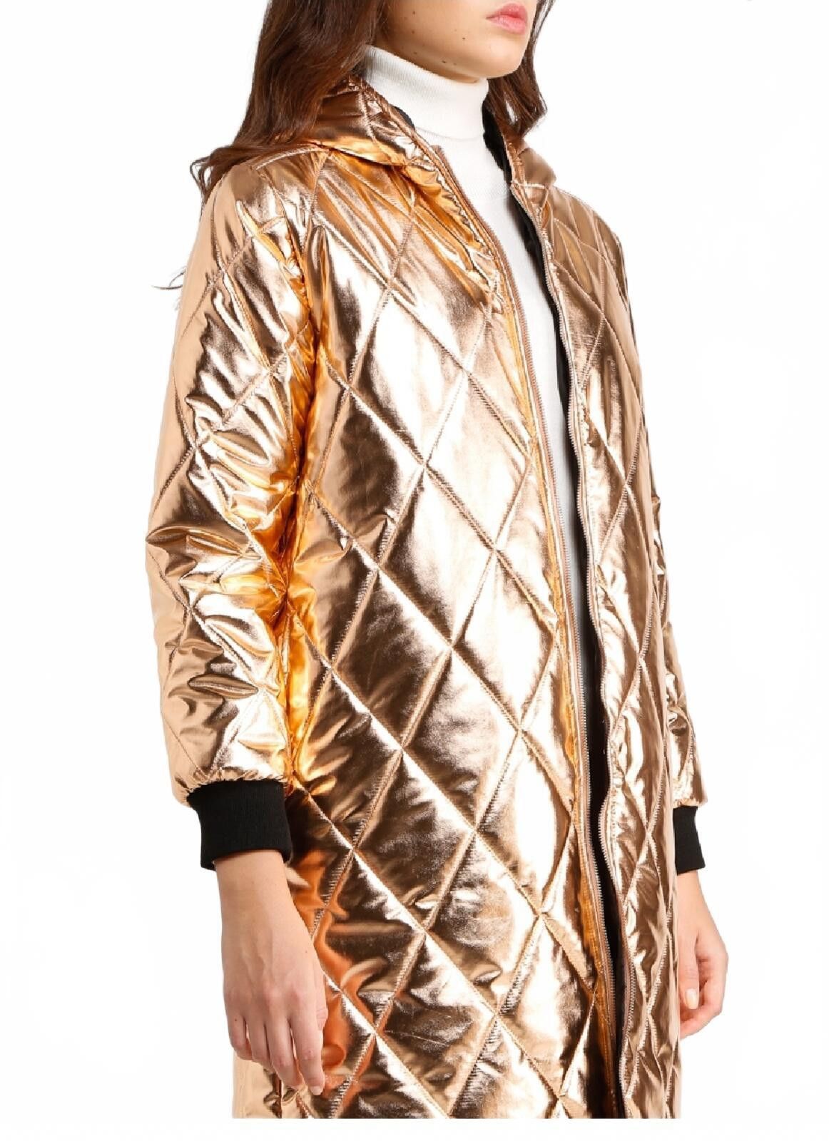 Unknown London Metallic Quilted Long Puffer Coat with Hood, Size 6 Size M / US 6-8 / IT 42-44 - 3 Thumbnail