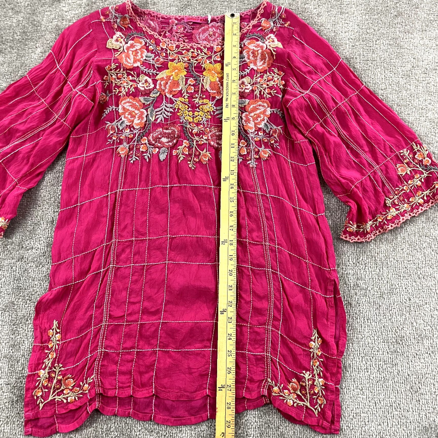 Johnny Was Johnny Was Blouse Womens XS Beth Tunic Pink Floral Embroidered Rayon Cupra Size XS / US 0-2 / IT 36-38 - 6 Thumbnail