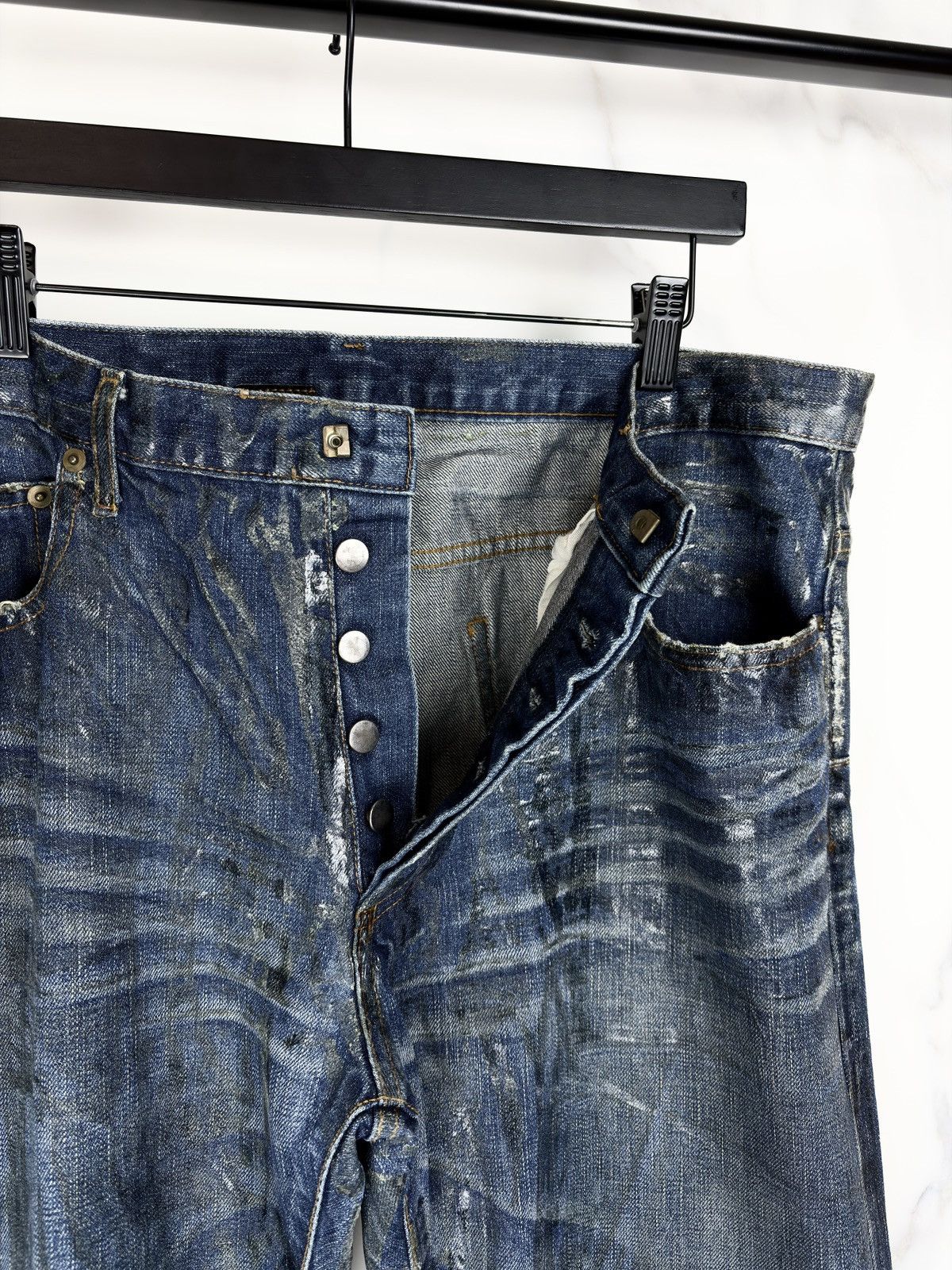 Dior × Hedi Slimane AW03 Dior Homme Luster Waxed Coated Clawmark Denim Jeans Size US 36 / EU 52 - 8 Thumbnail