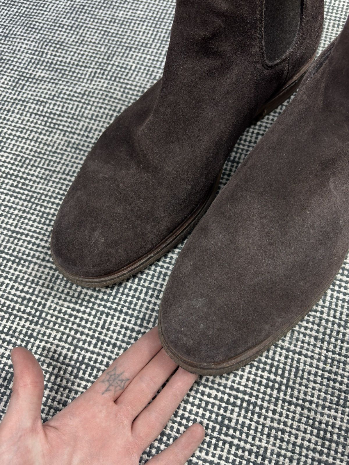 Designer Clarks Chelsea suede brown boots old money casual Size US 12 / EU 45 - 8 Thumbnail