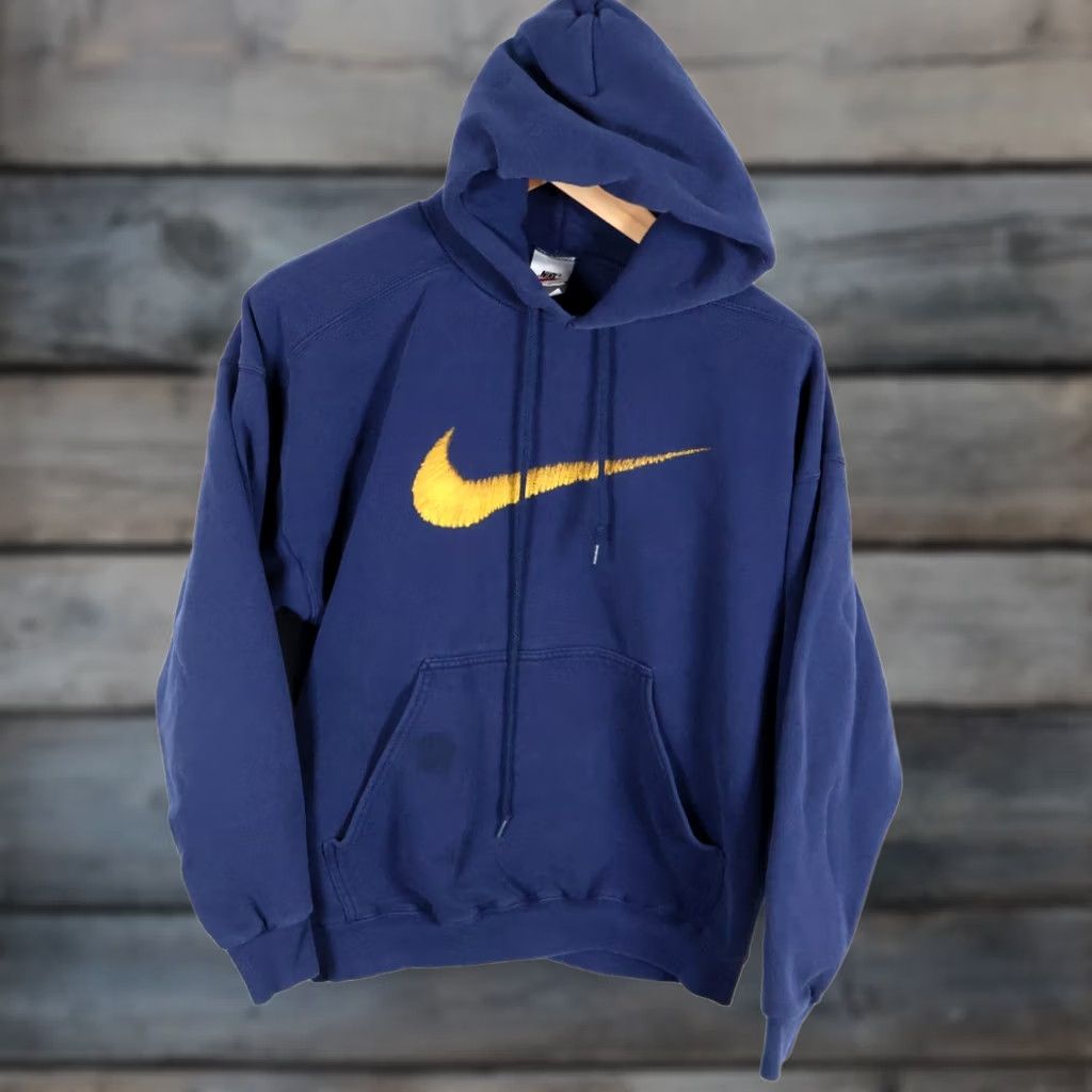 Nike VINTAGE Nike Center Swoosh Hoodie Mens Medium Dark Blue Sweatshirt USA Made VTG Size US M / EU 48-50 / 2 - 1 Thumbnail