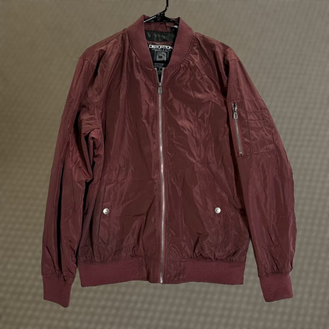 Vintage Distortion Bomber Jacket Men L Maroon Zip Up Lightweight Casual Size US L / EU 52-54 / 3 - 1 Thumbnail