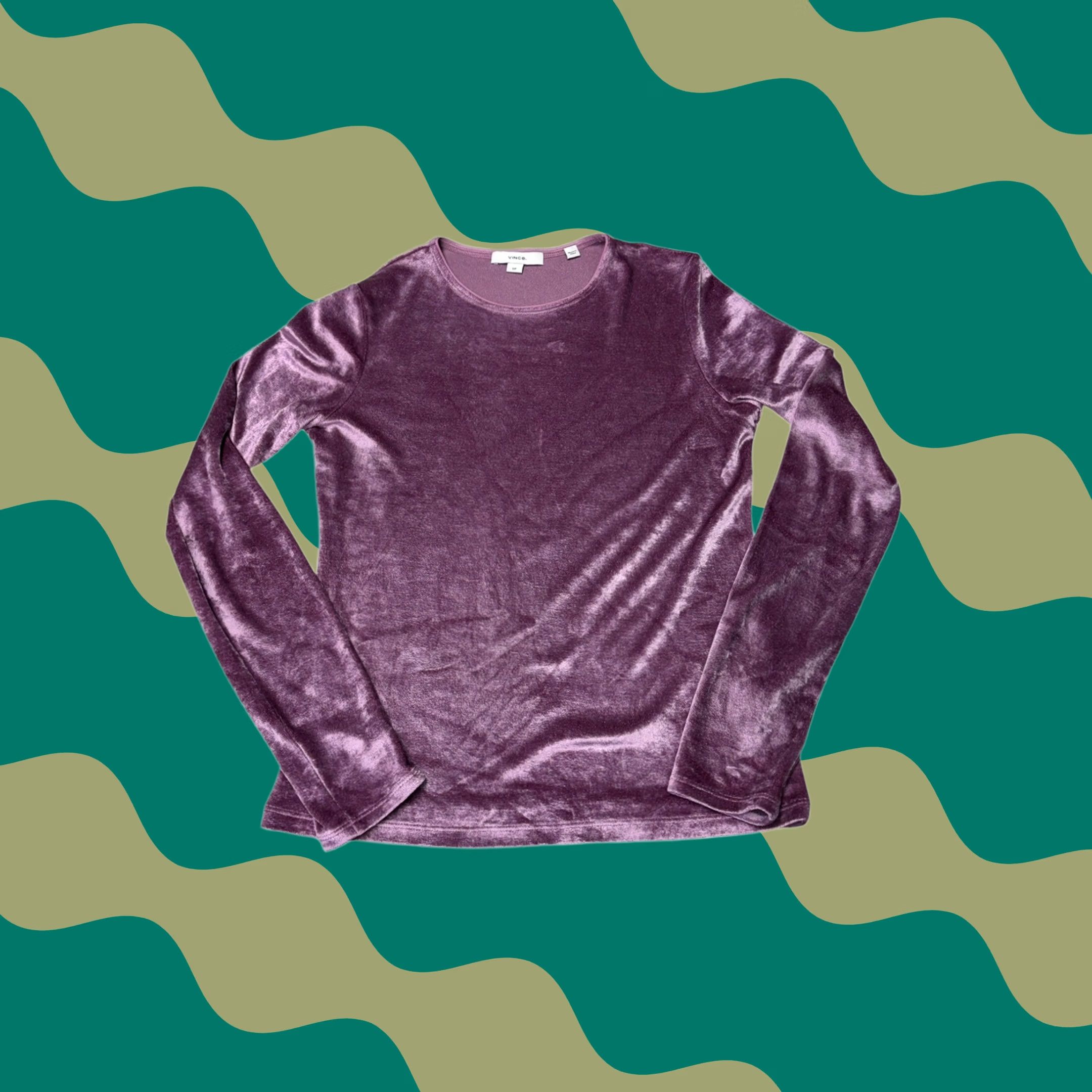Vince Vince Velvet Long Sleeve Crew Neck Top Modal Blend S Purple Women Blouse Velvet Size S / US 4 / IT 40 - 1 Thumbnail