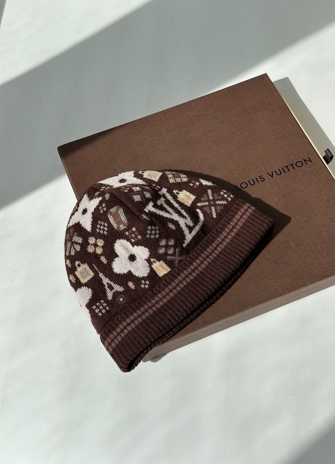 Louis Vuitton LOUIS VUITTON Wool Logo Beanie Hat Monogram Intarsia Brown Size ONE SIZE - 5 Thumbnail