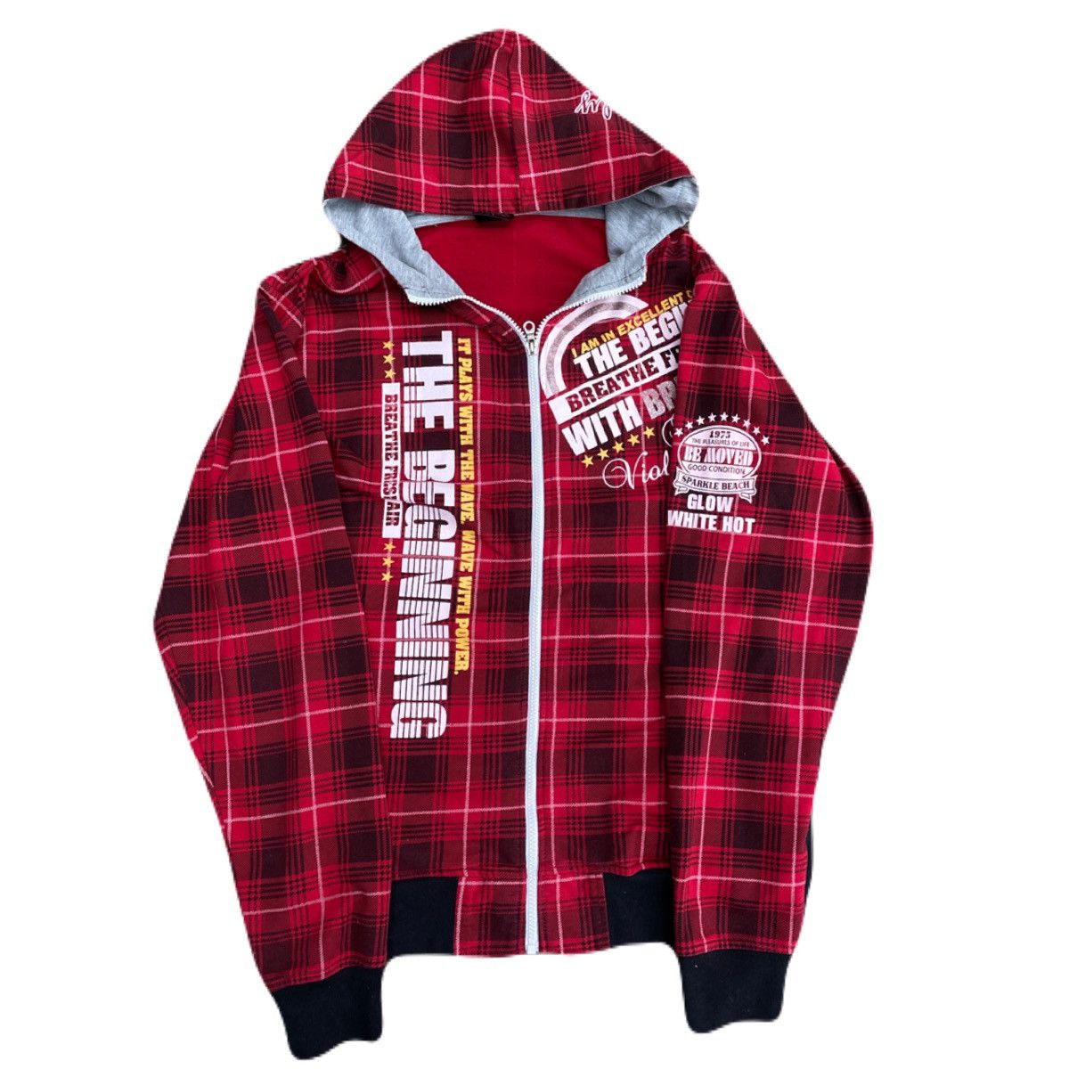 If Six Was Nine 2000s Japanese archive Vkei Poem Plaid Zip-up Hoodie Y2K Size US L / EU 52-54 / 3 - 2 Thumbnail