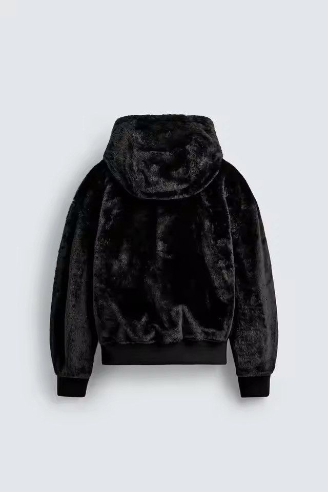 Leather Black Hooded Leather Bomber Jacket, Casual Zip-Up Outerwear Size US XL / EU 56 / 4 - 1 Thumbnail