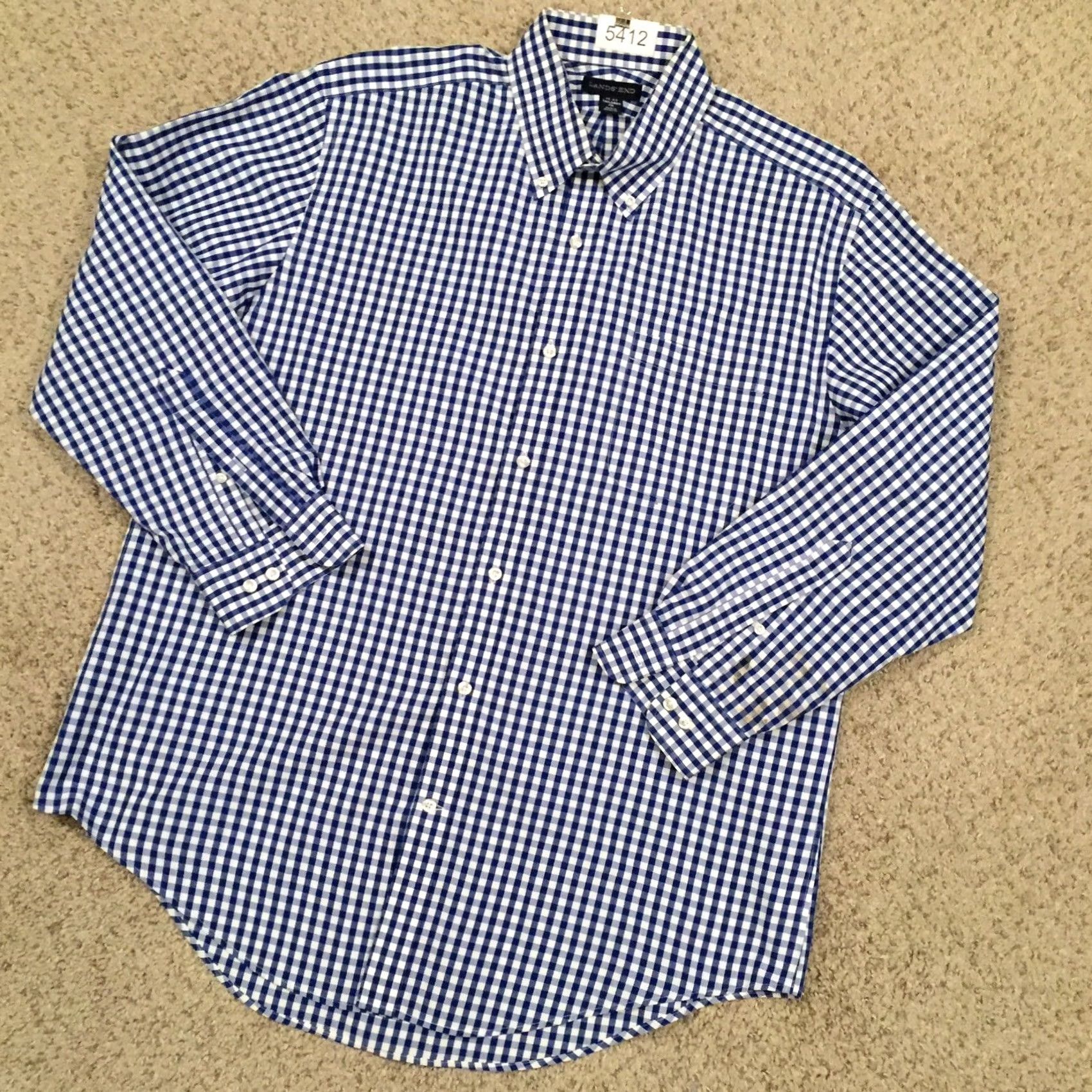 Lands' End Lands' End Shirt Mens 17 Blue Plaid Long Sleeve Button Up Size US XL / EU 56 / 4 - 2 Thumbnail