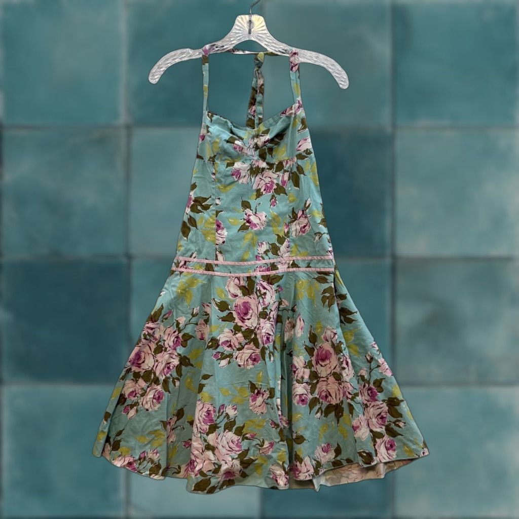 Vintage Y2K Vintage Halter Midi Dress Blue Floral A-Line 8 Medium Coquette Fairy Rampage Womens Dress Size M / US 6-8 / IT 42-44 - 1 Thumbnail