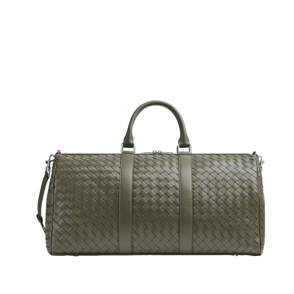 BOTTEGA VENETA $6400 Green Intrecciato Cabin Duffle Bag New