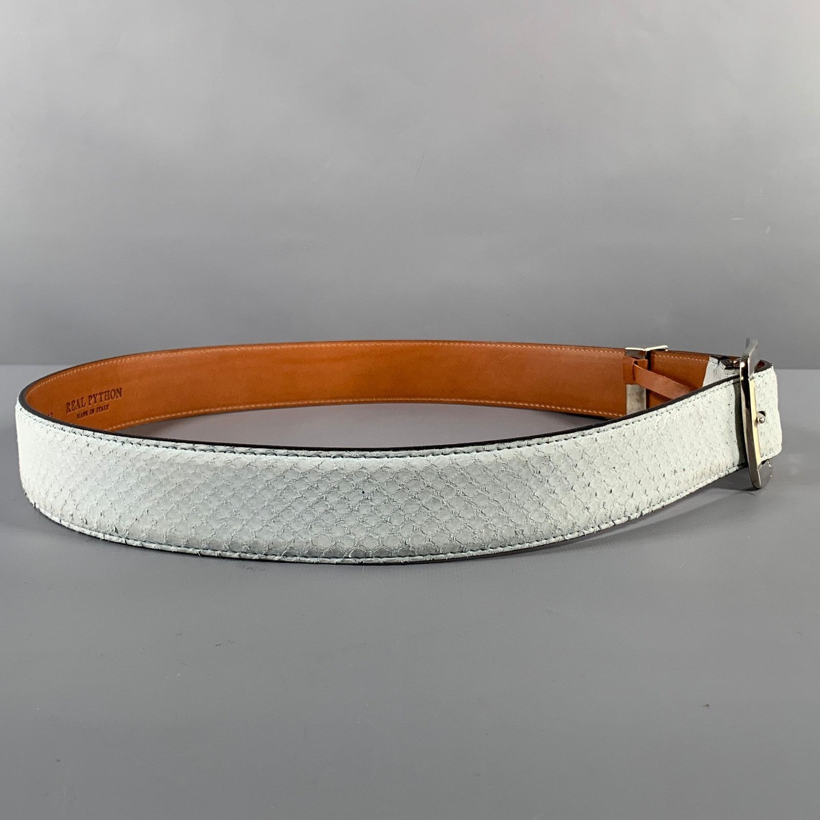 Billionaire Couture Size 40 Off White Textured Phython Skin Leather Belt Size 40 - 3 Thumbnail