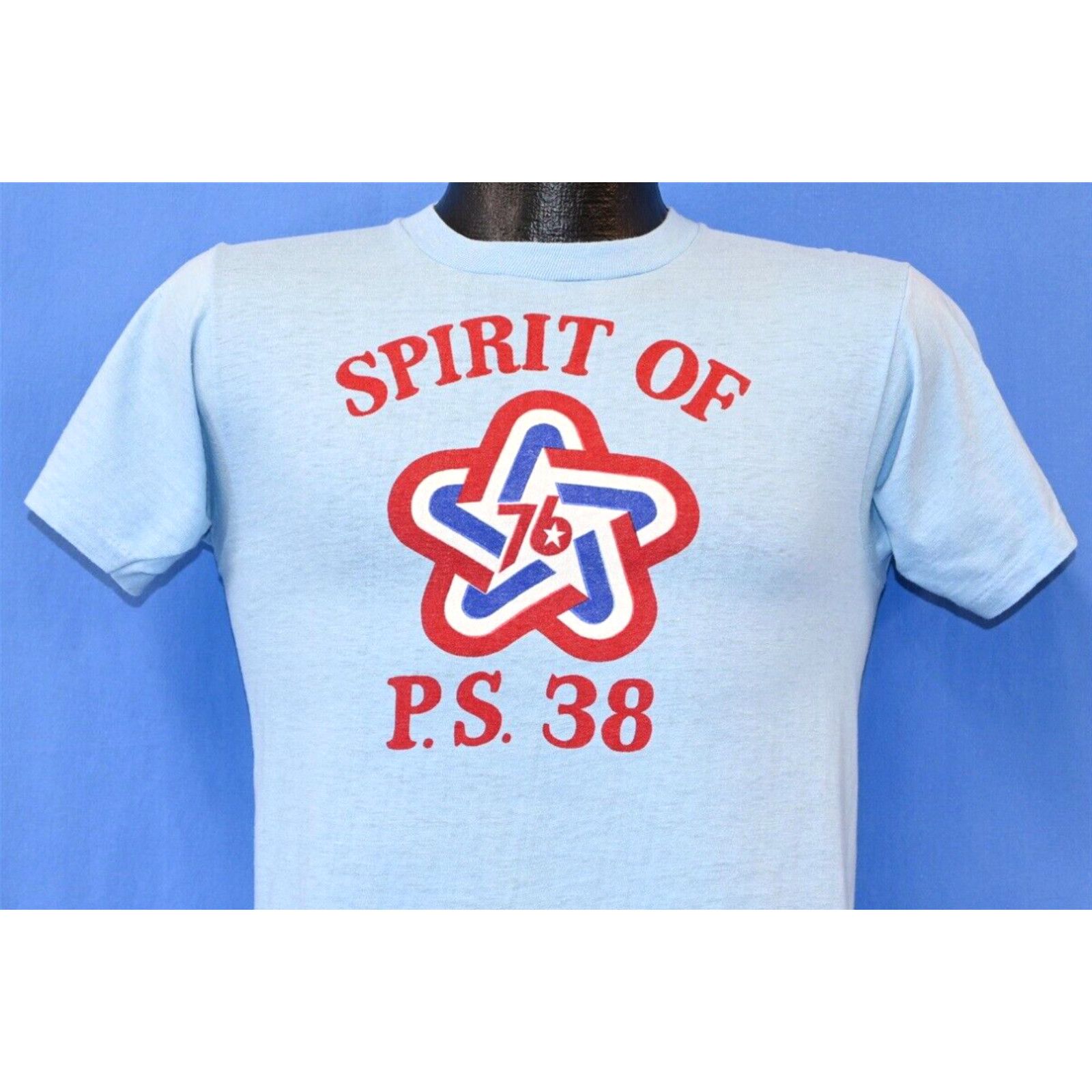 image of Vintage VTG 70's Spirit Ps 38 American Revolution Bicentennial 1976 Star Logo T-Shirt S in White (S