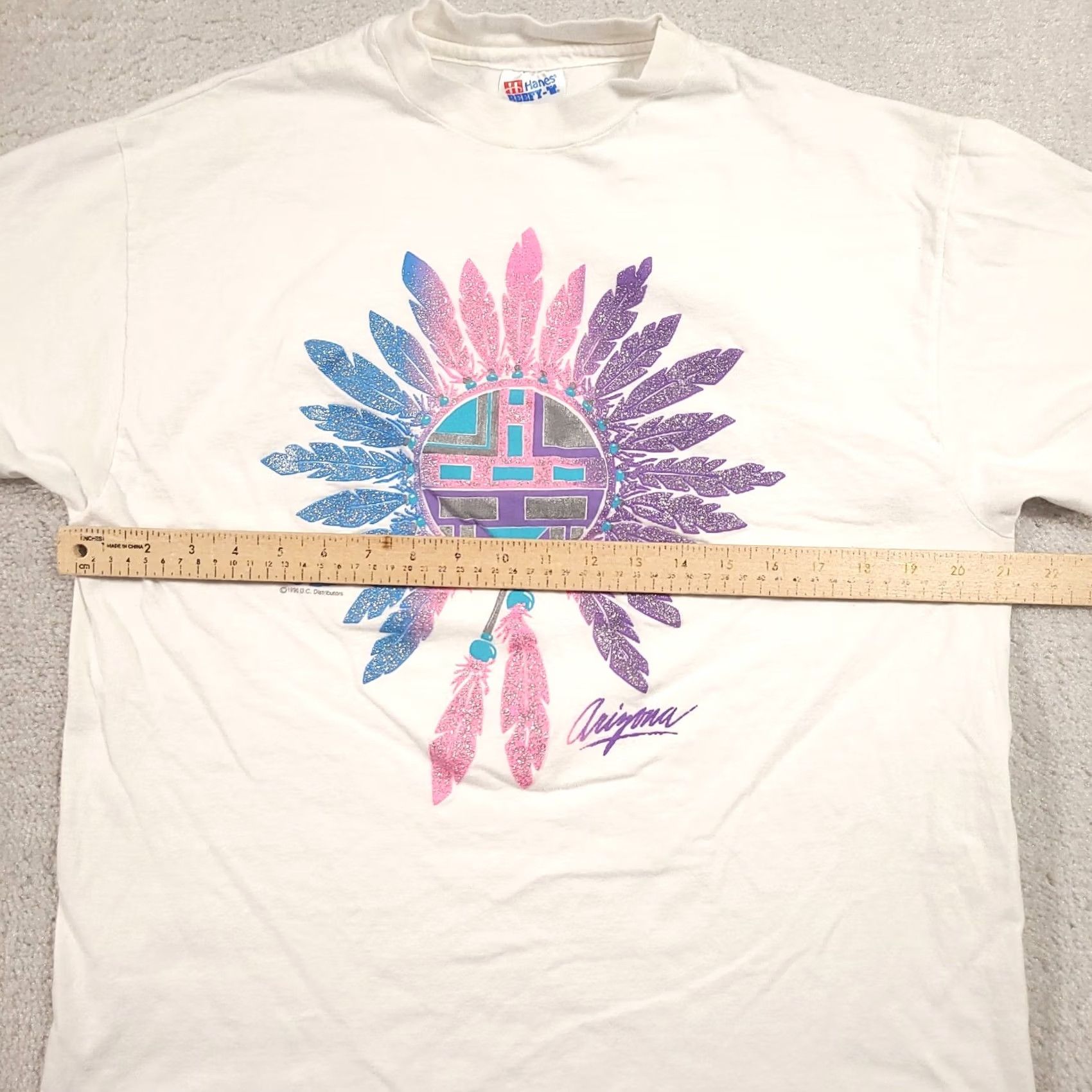 Hanes VINTAGE Arizona Shirt Hanes White Graphic Crew Neck Short Sleeve Adult Large Aztec Southwestern Single Stitch Mens Size US L / EU 52-54 / 3 - 3 Thumbnail