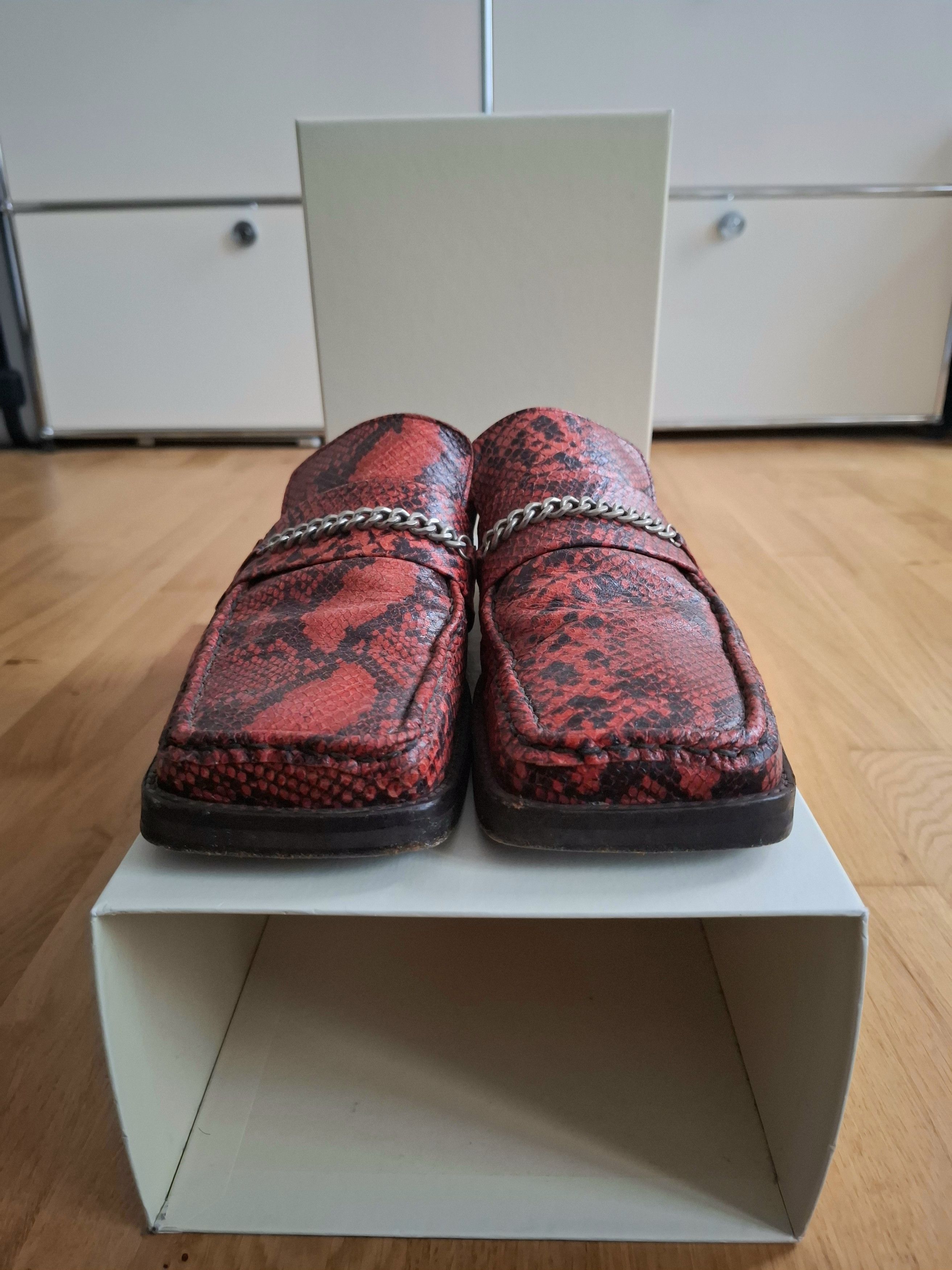 Martine Rose Red leather snake-print mule loafers Size US 9 / EU 42 - 3 Thumbnail