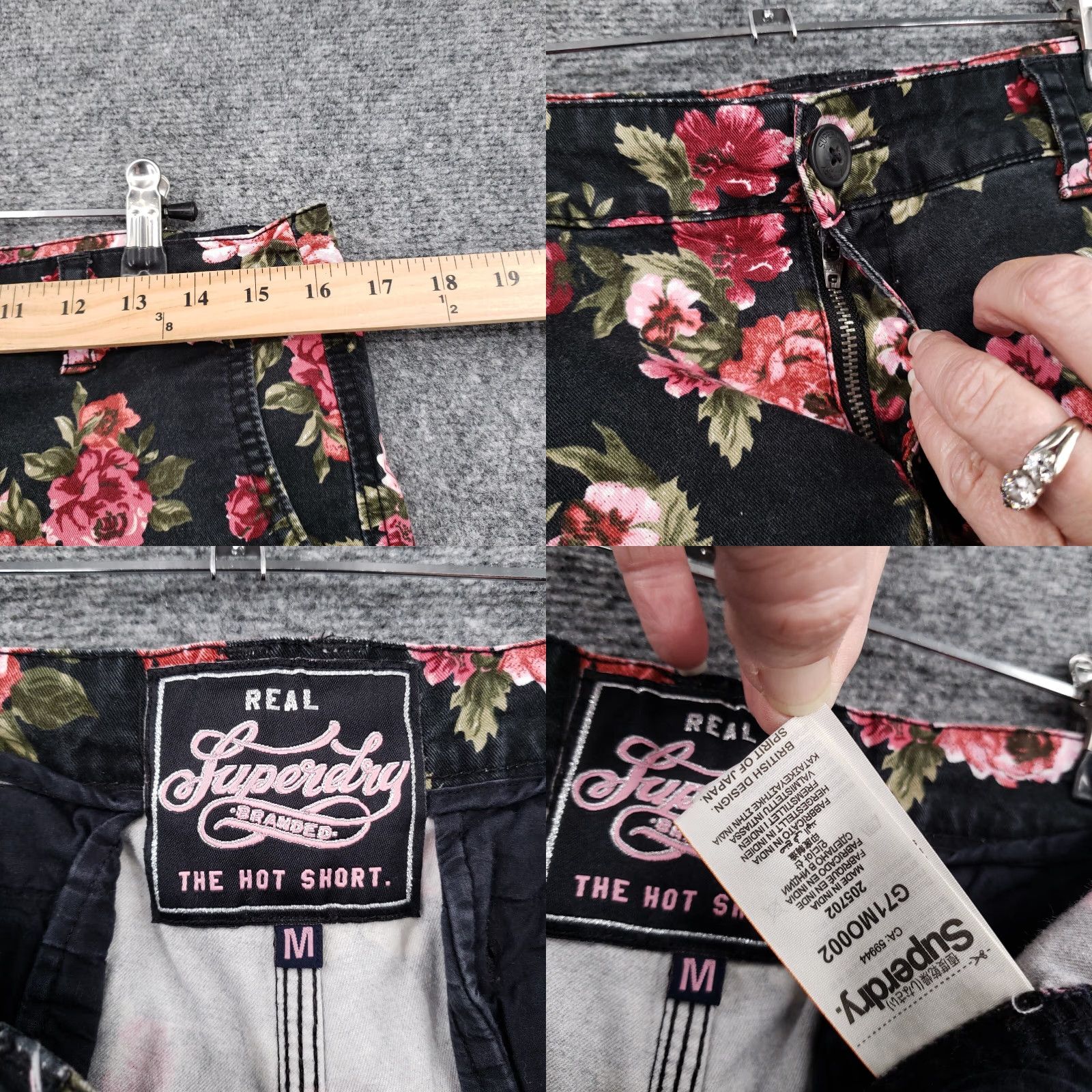 Superdry Superdry Shorts Womens M Medium Black Honolulu Floral Hot Pants Mid Rise Stretch Cotton Blend Twill Zip Pocket Casual Womens Size 32" / US 10 / IT 46 - 8 Thumbnail