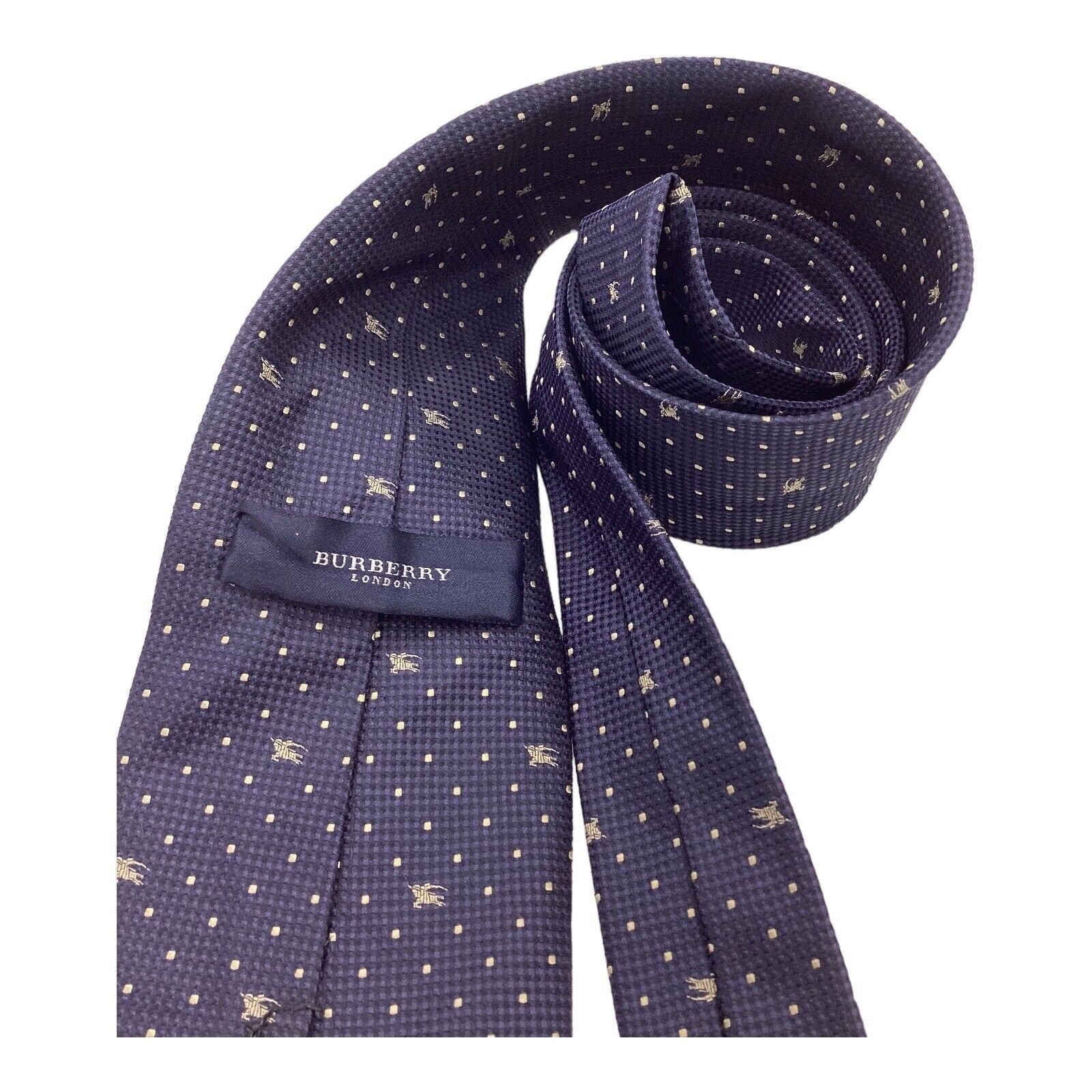 Burberry BURBERRY LONDON Navy Polka Dot Monogrammed Luxury Silk Tie I Size ONE SIZE - 3 Thumbnail
