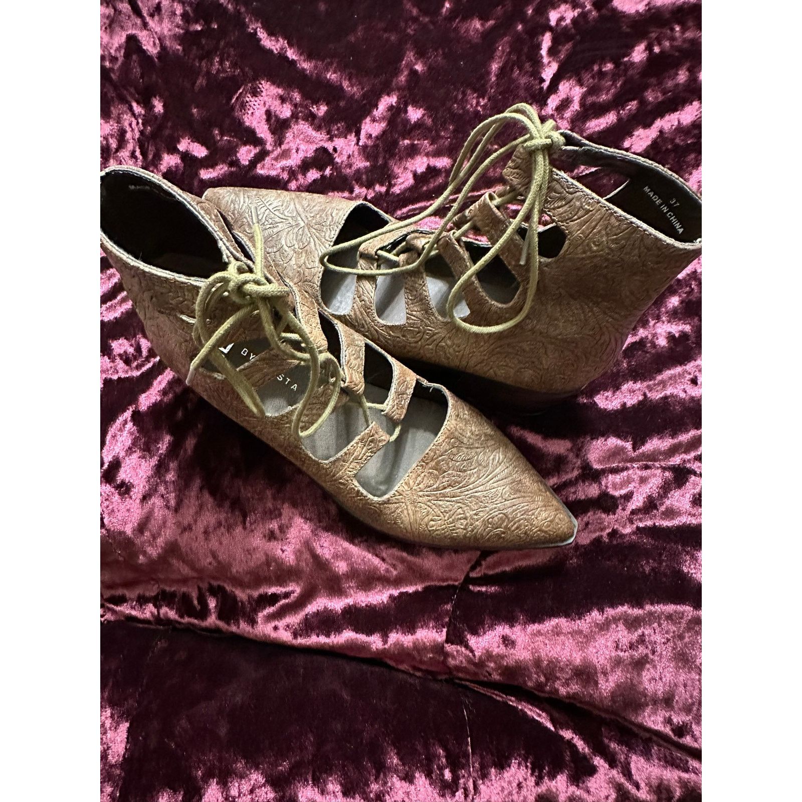 Miista E8 by Miista Embossed Floral Lace Up Ankle Booties - EU 37 Size US 6.5 / IT 36.5 - 2 Thumbnail