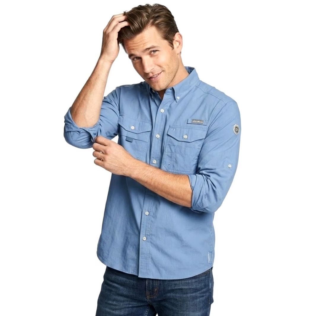 Eddie Bauer Eddie Bauer Sport Shop Shirt Mens Large Blue Long Sleeve FreeDry Moisture-Wicking Pockets Button-Up Fishing Hiking Casual Travel Shirt Size US L / EU 52-54 / 3 - 2 Thumbnail