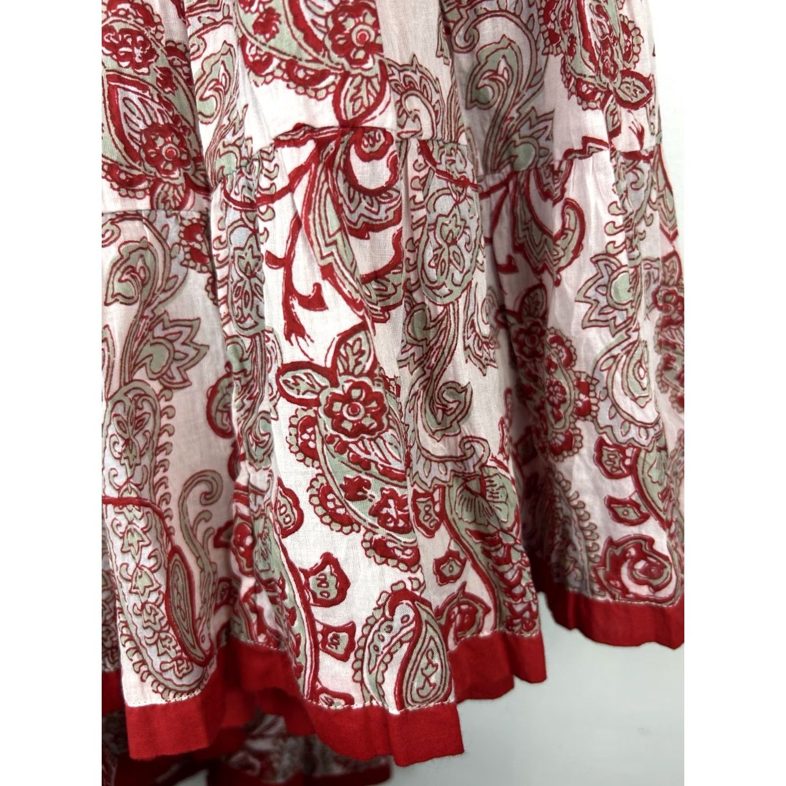 Soft Surroundings Soft Surroundings Dress Womens S Midi Paisley Boho Red Short Sleeve Cap Neck Scoop Ruffle Vintage? No, Regular Fit & Flare Size S / US 4 / IT 40 - 7 Thumbnail