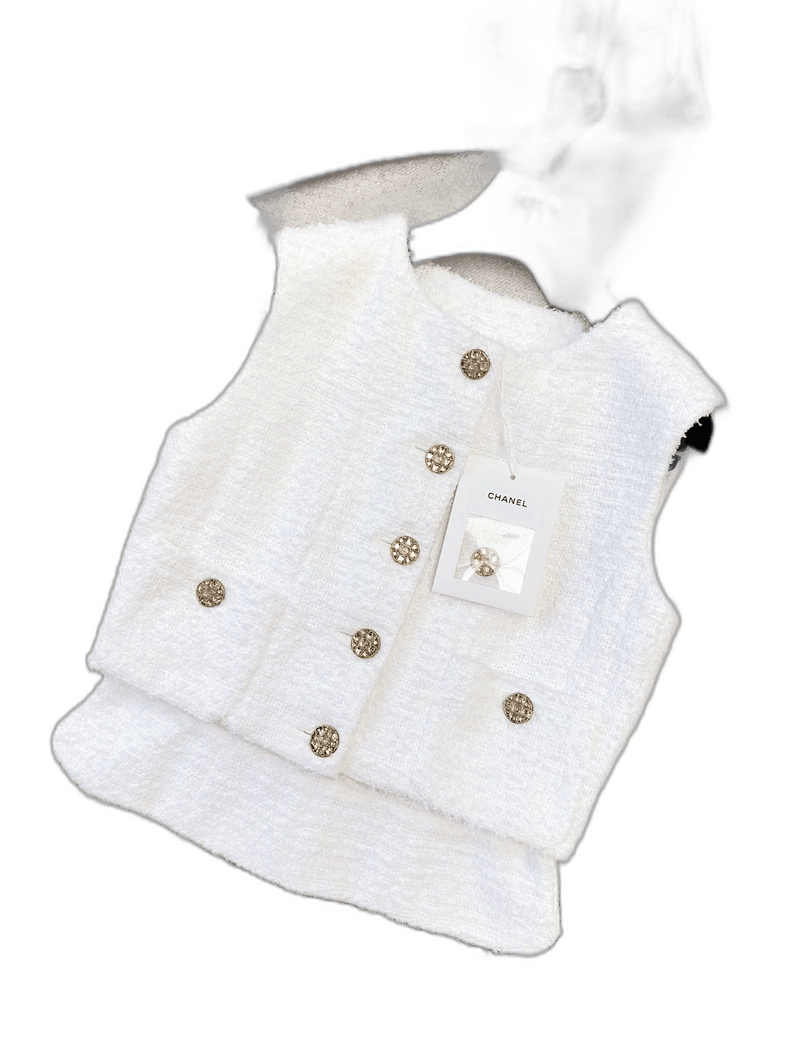 Chanel Chanel White Woven Vest Top Size S / US 4 / IT 40 - 1 Thumbnail