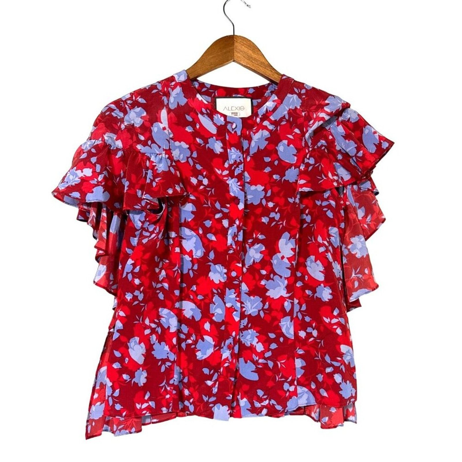 ALEXIS Alexis Danijela Silk Red Floral Button‑Front Blouse Small Size S / US 4 / IT 40 - 2 Thumbnail