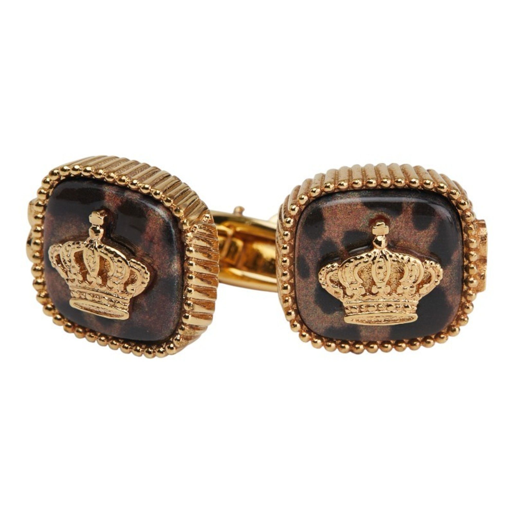 Dolce & Gabbana Dolce & Gabbana Crown Leopard Motif Square Cufflinks in Gold and Brown Plated for Women Size ONE SIZE - 1 Thumbnail