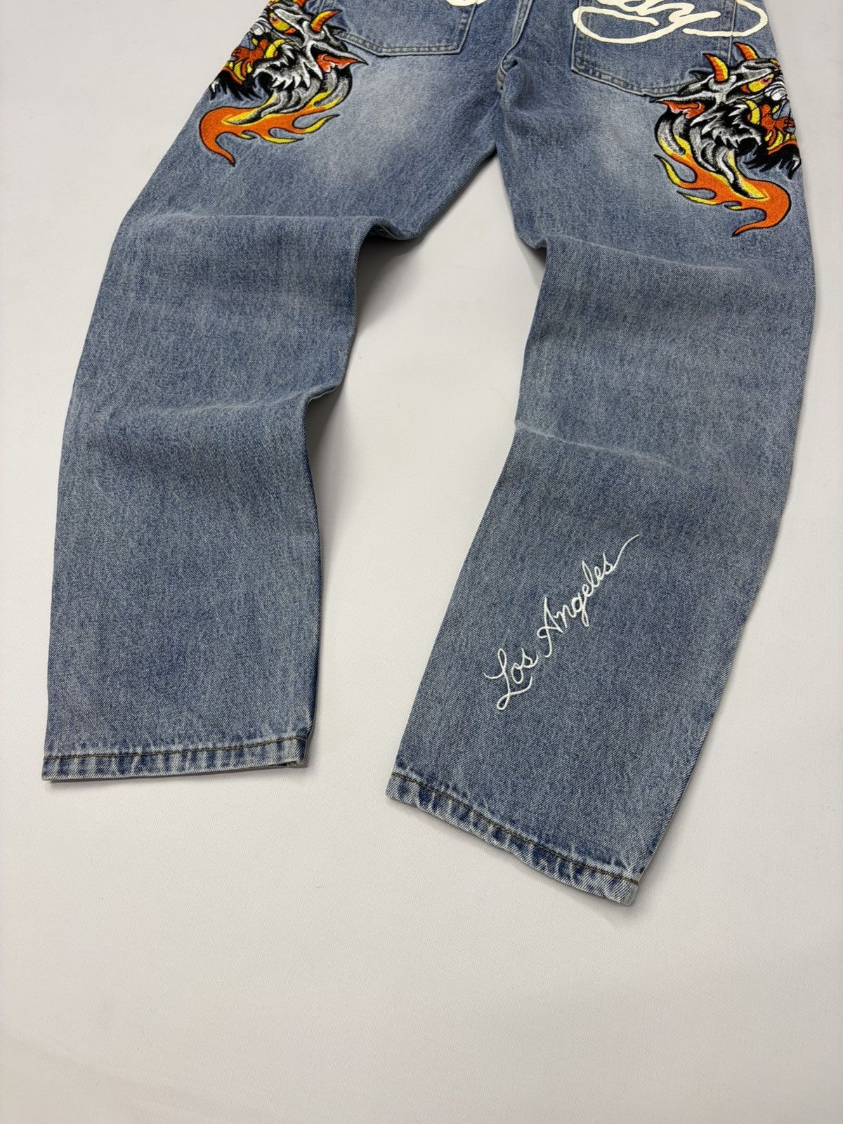 Ed Hardy Vintage Ed Hardy Embroidered Flame Denim Jeans Y2K Biker Size US 31 - 6 Thumbnail