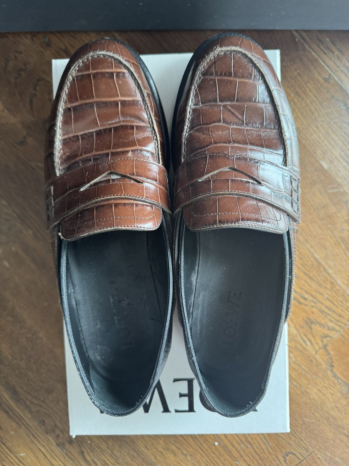 Loewe Brown Crocodile Loafers 42