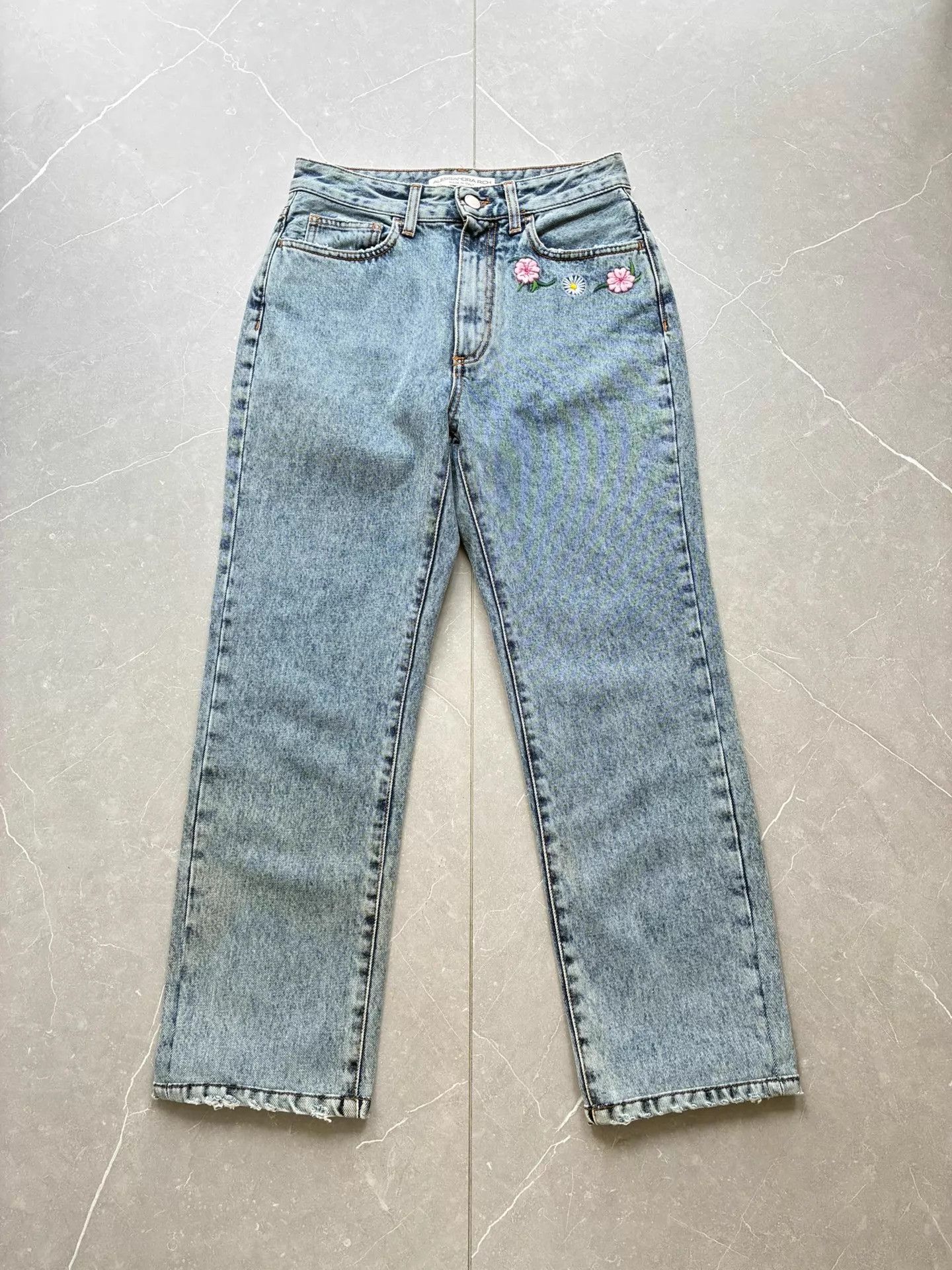 Alessandra Rich Alessandra Rich HW Straight Jeans 27 Floral Embroidery Size 27" / US 4 / IT 40 - 2 Thumbnail