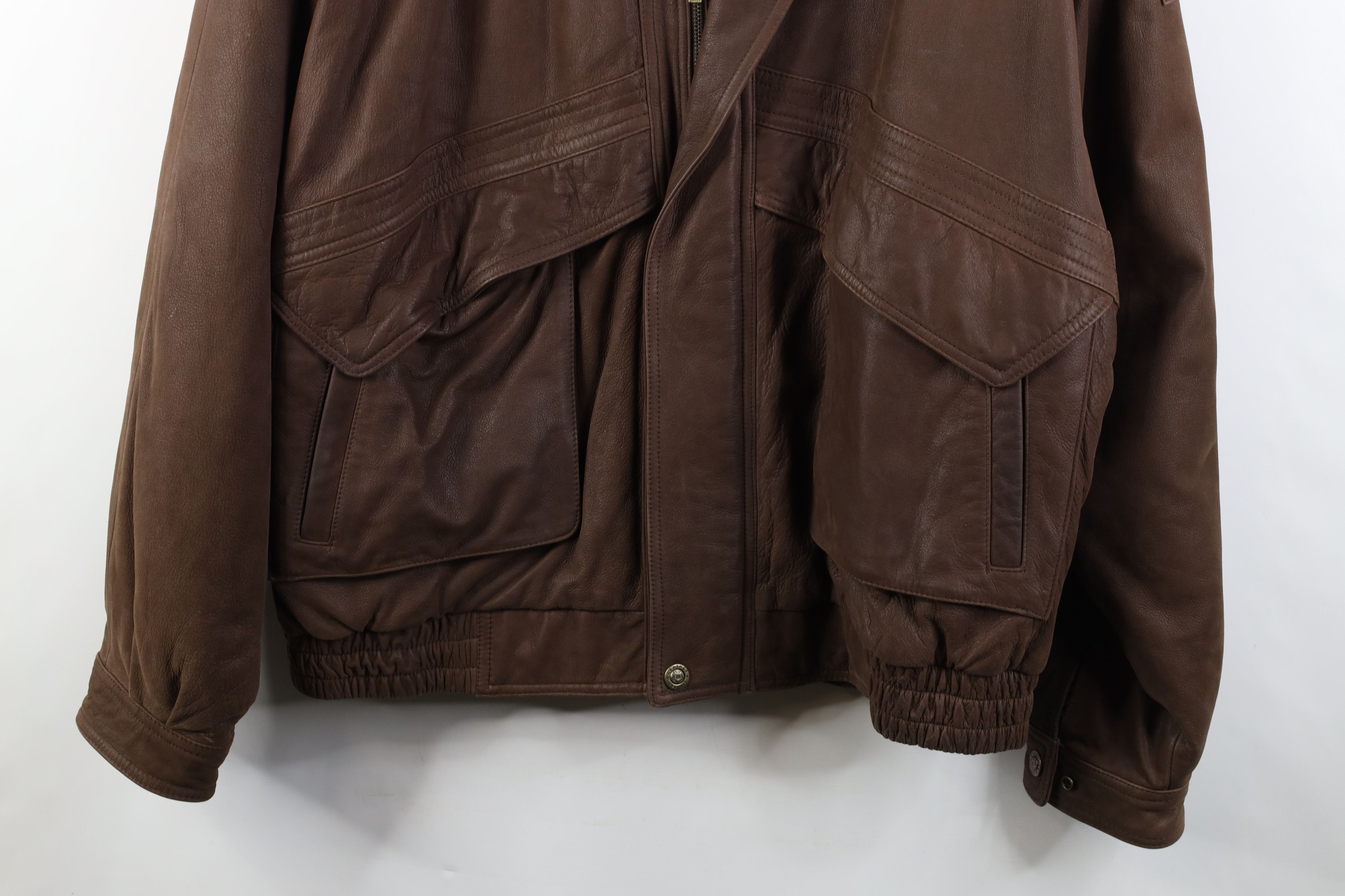 Vintage Vintage 90s Streetwear Heavy Leather Bomber Jacket Brown Size US XL / EU 56 / 4 - 3 Thumbnail
