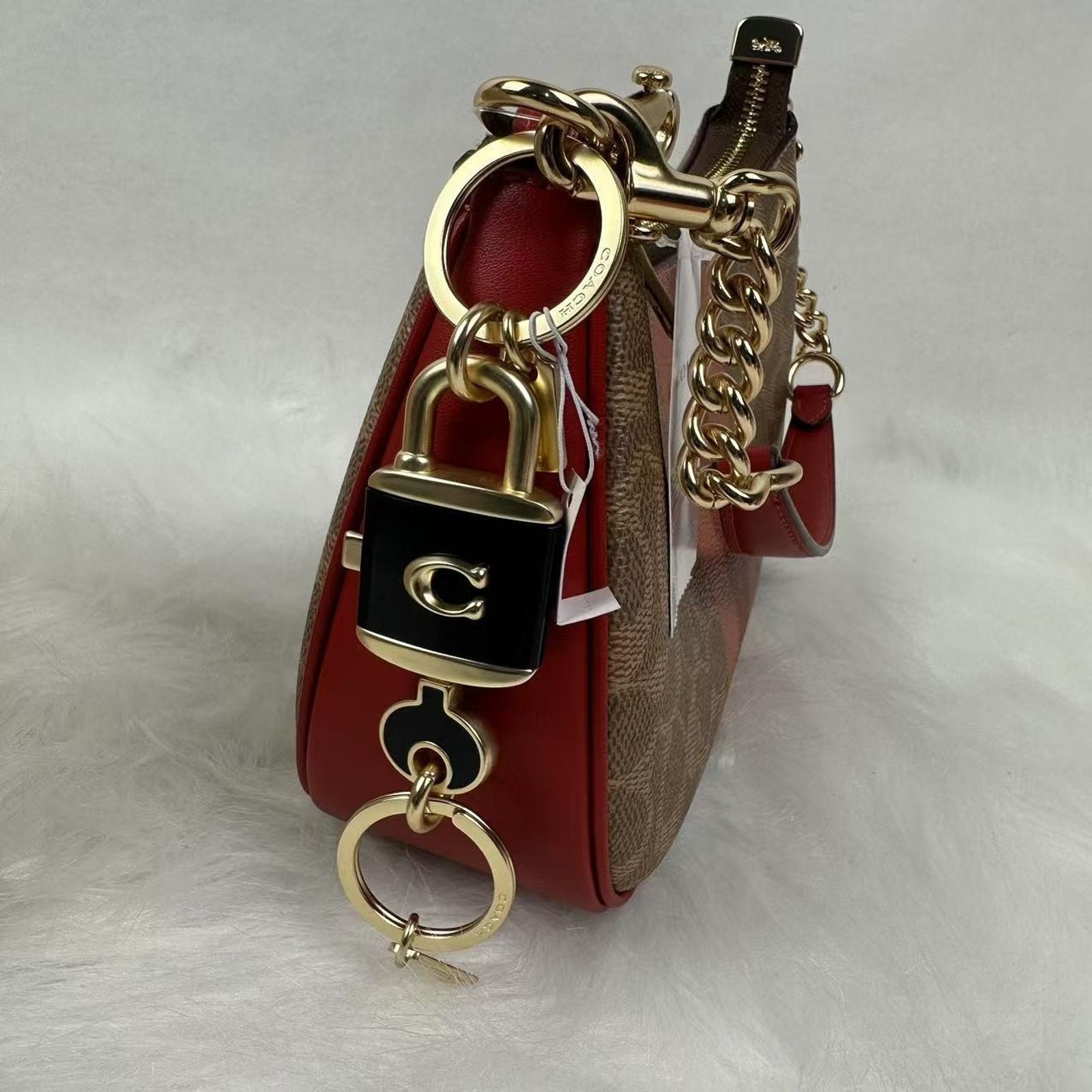 Coach Coach Lock And Key Bag Charm Key Ring Gold/Black NWT Size ONE SIZE - 3 Thumbnail