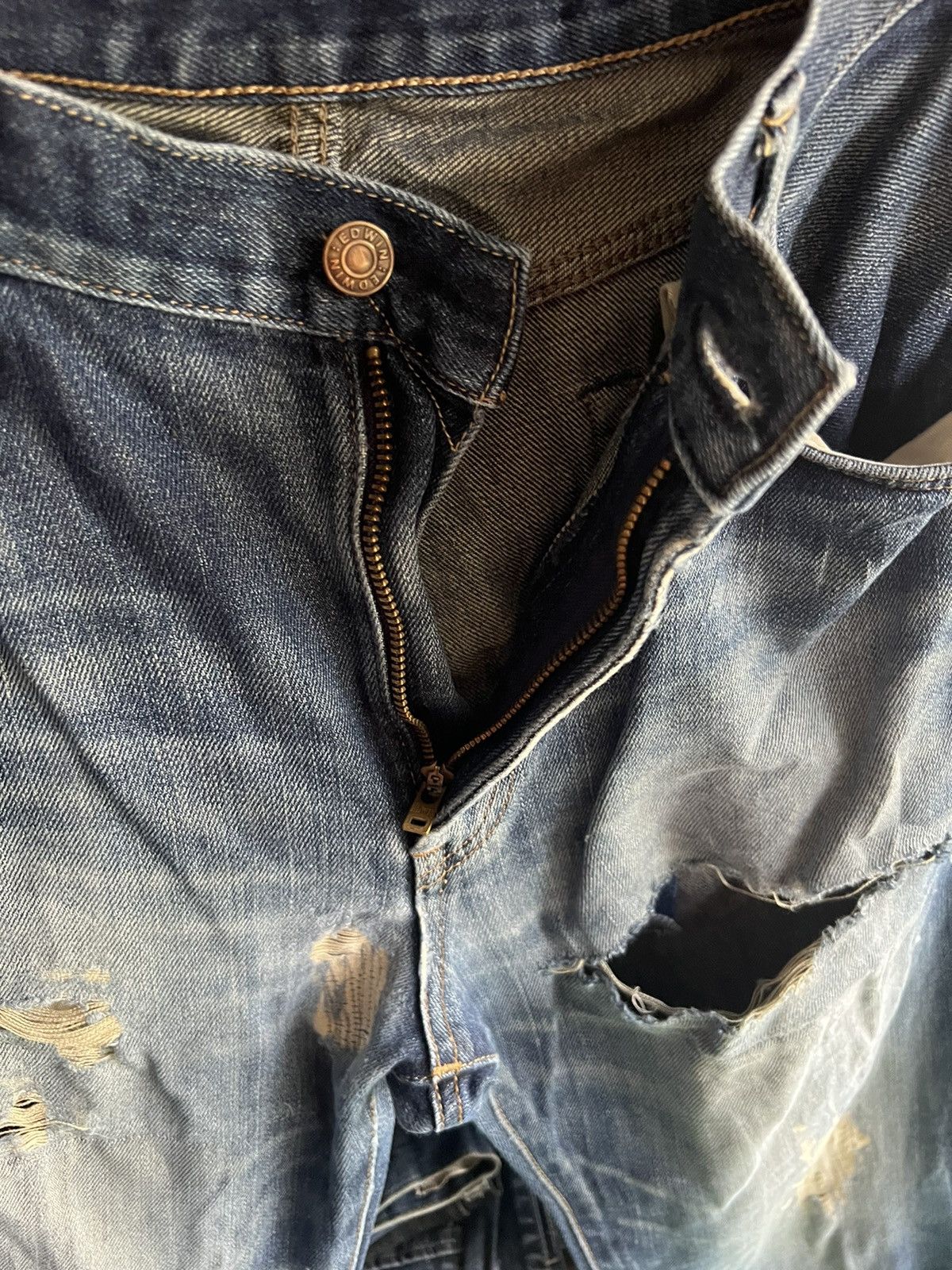 Edwin 🔥Made in Japan Edwin Distressed Denim Size US 35 - 13 Thumbnail