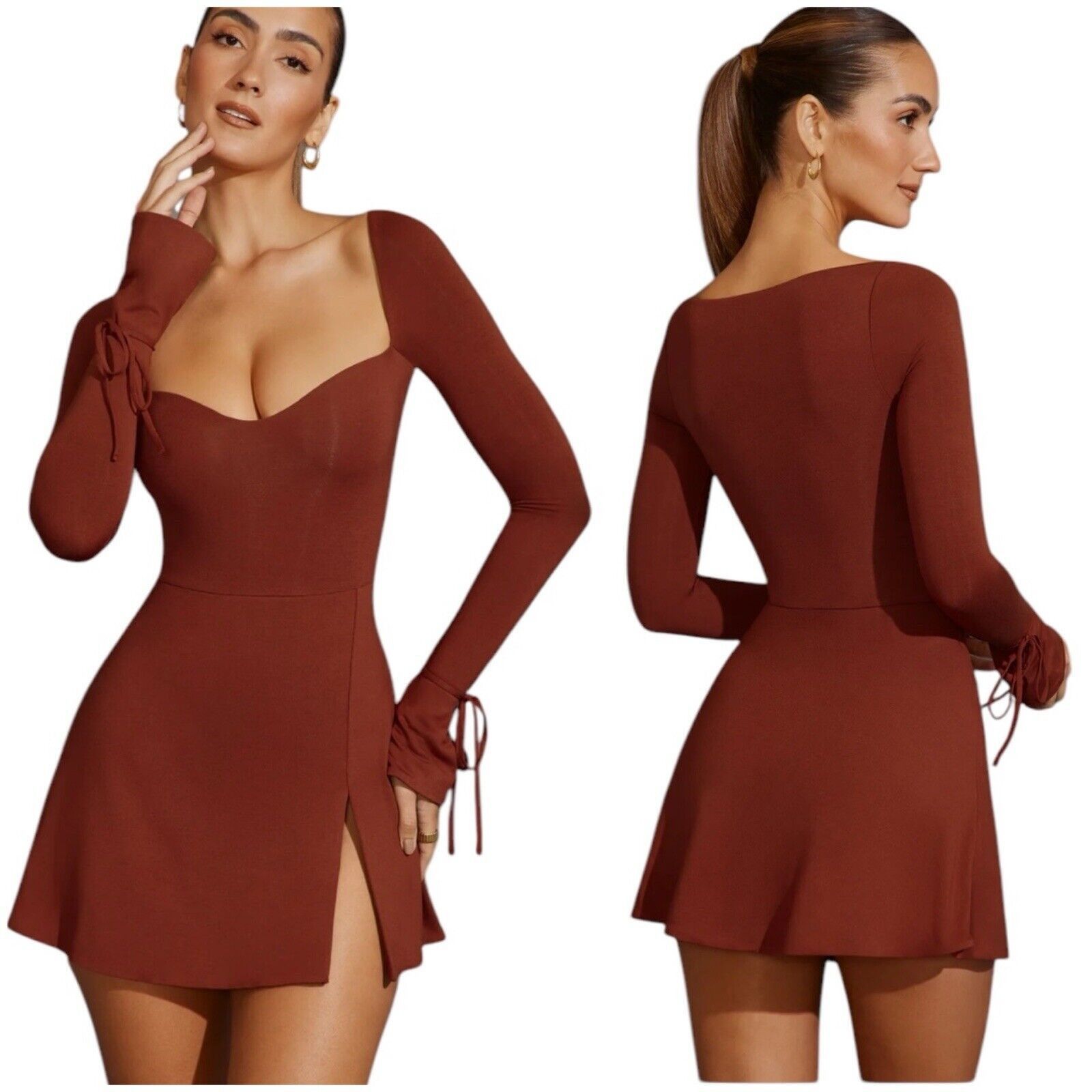 Other OH POLLY AMRYN Long Sleeve A-Line Mini Dress in Brick Sexy 2 Size XS / US 0-2 / IT 36-38 - 2 Thumbnail