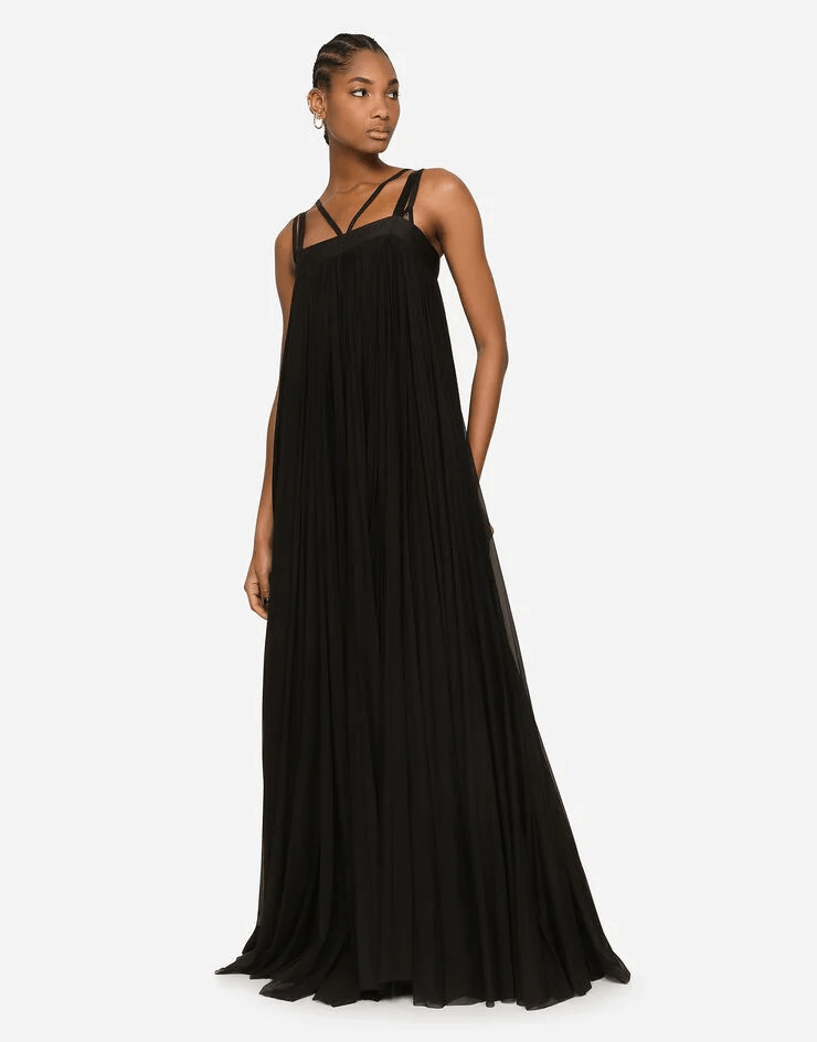 image of Dolce Gabbana Pleated Tulle Maxi Dress in Black, Women's (Size Medium)