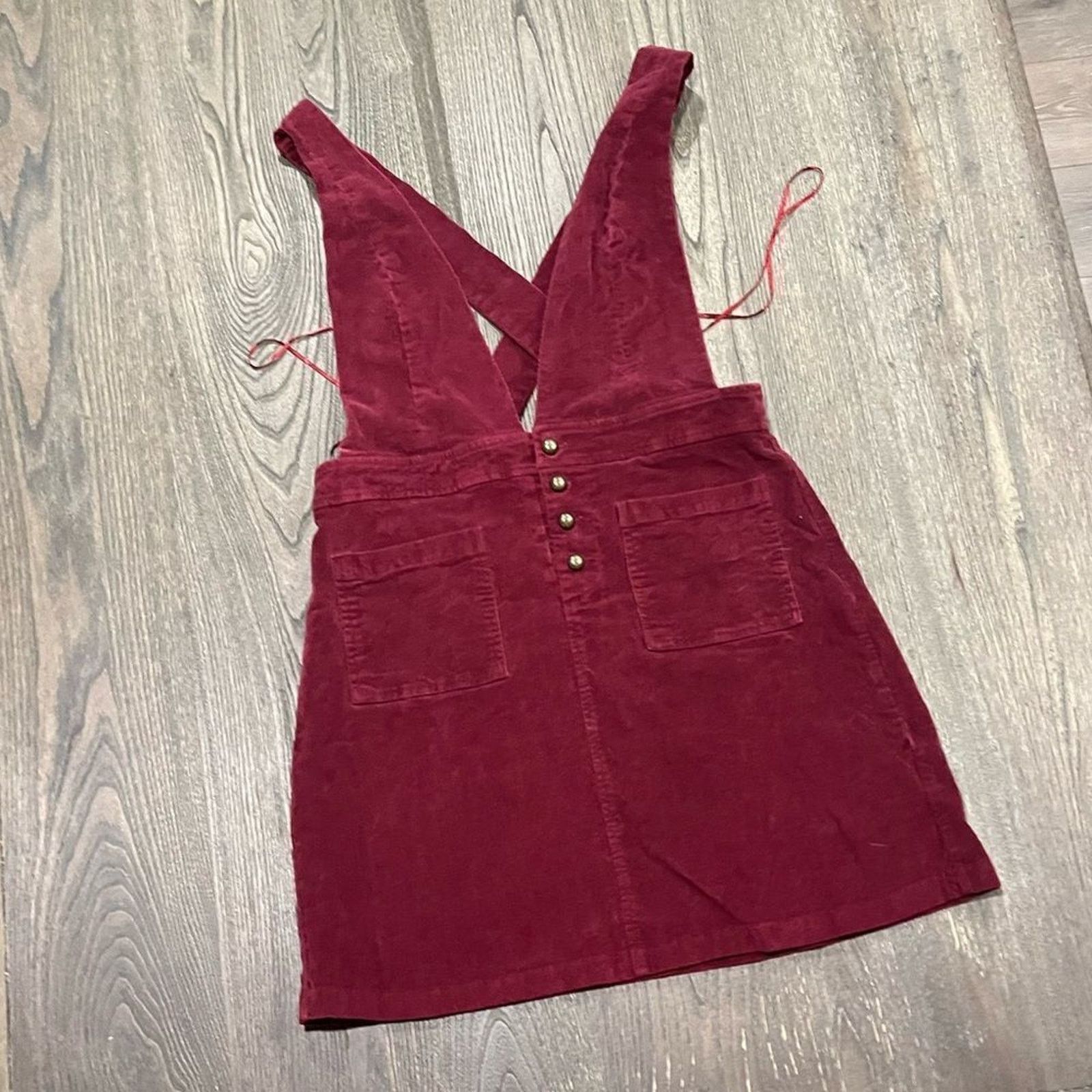 Vintage Aaron & Amber Overall Dress Corduroy Jumper Plunging Large Size L / US 10 / IT 46 - 1 Thumbnail