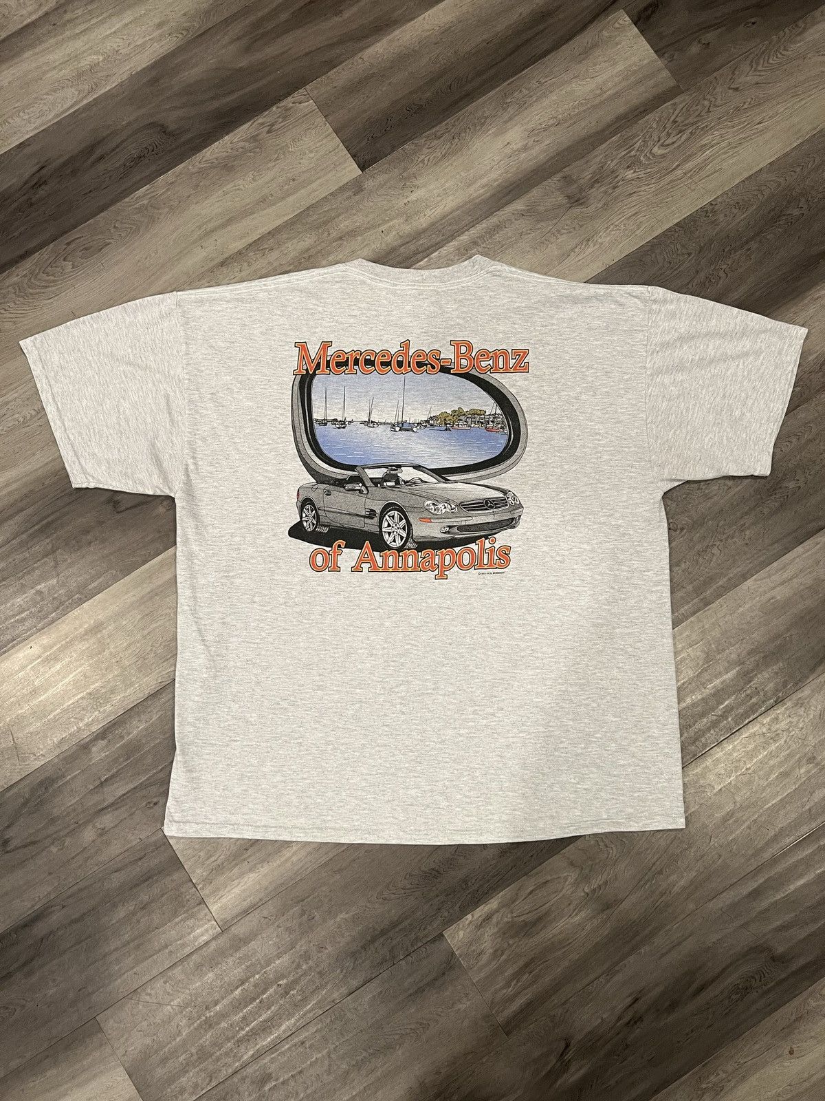 image of Mercedes Benz x Vintage 2002 Mercedes-Benz Of Annapolis Mercedes Sl Car Tee in Grey (Size 2XL)