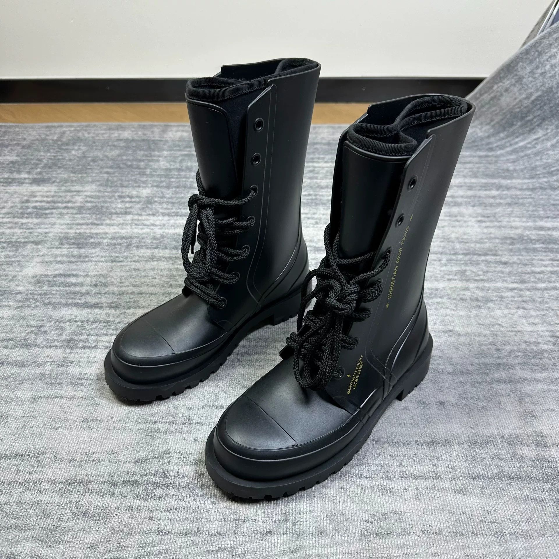 Dior Dior Bee Slogan Lace-Up Black Mid-Calf Boots Size US 6 / IT 36 - 1 Thumbnail