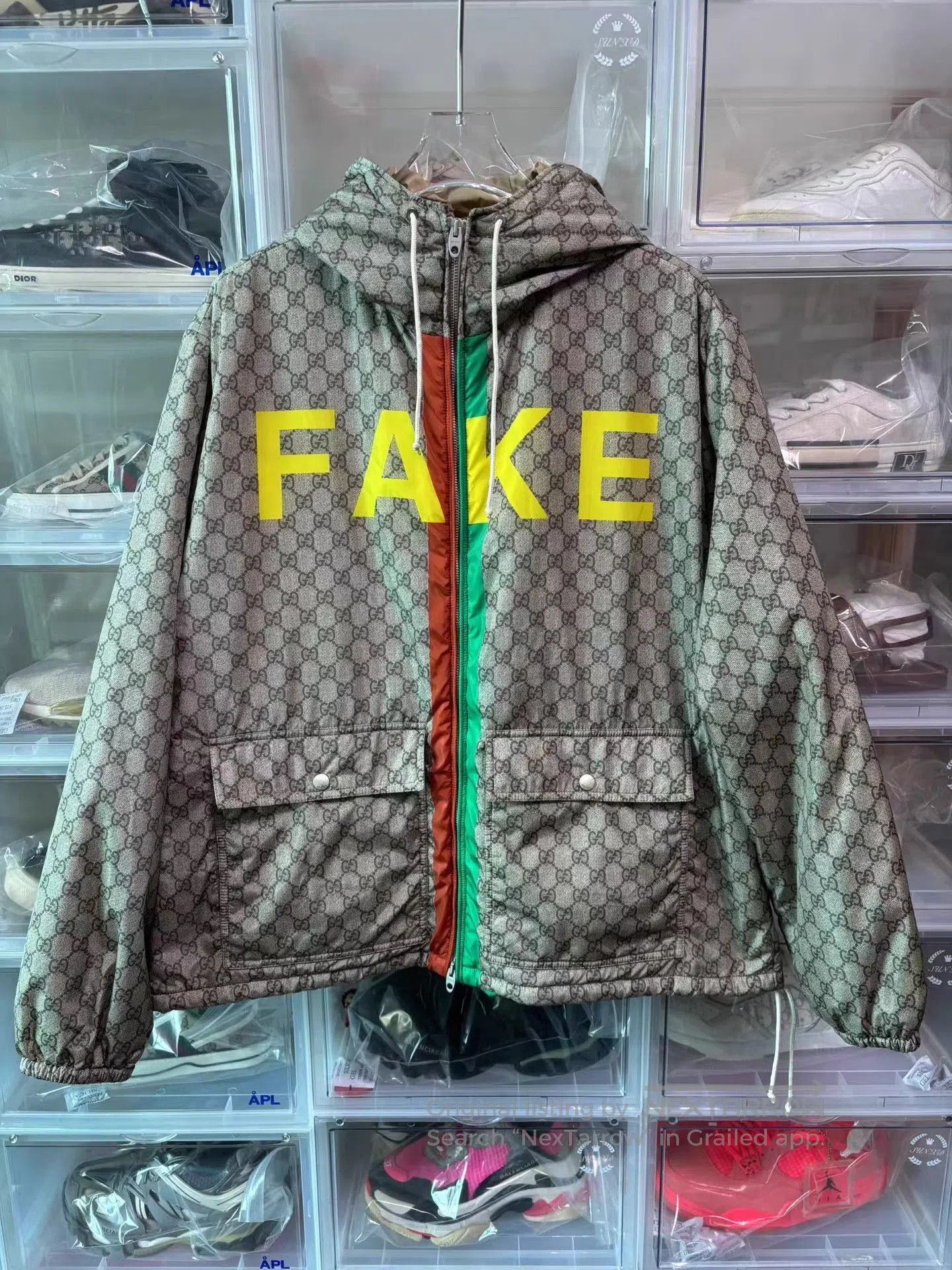Gucci Beige Patterned Hooded Jacket with Contrast Zip. Size US M / EU 48-50 / 2 - 1 Thumbnail