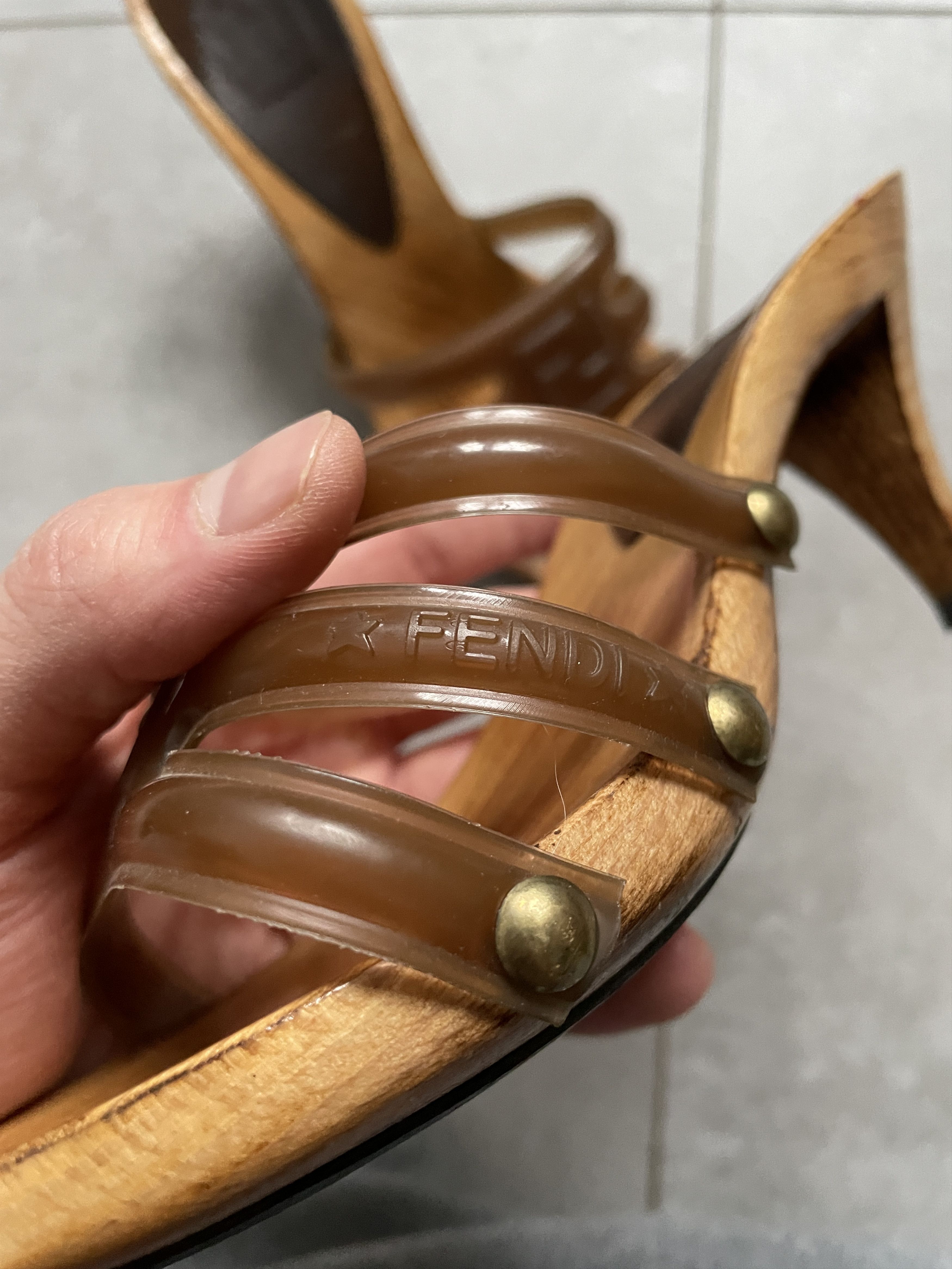 Fendi VINTAGE FENDI WOODEN MONOGRAM HEEL SANDALS Size US 9 / IT 39 - 6 Thumbnail