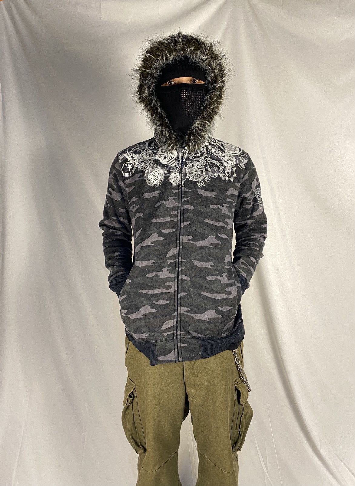 If Six Was Nine Rare 🔥 Splendid Satisfaction Camo Zip Fur Hoodie Punk Style Size US L / EU 52-54 / 3 - 2 Thumbnail