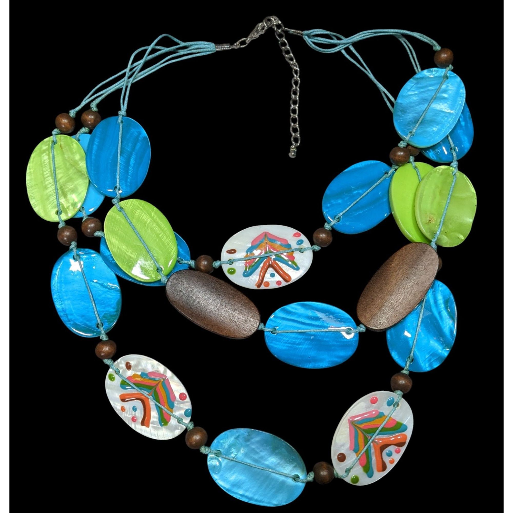 Other Vintage Boho Necklace W/ Blue Green & Hand-Painted Shell Bea Size ONE SIZE - 1 Thumbnail
