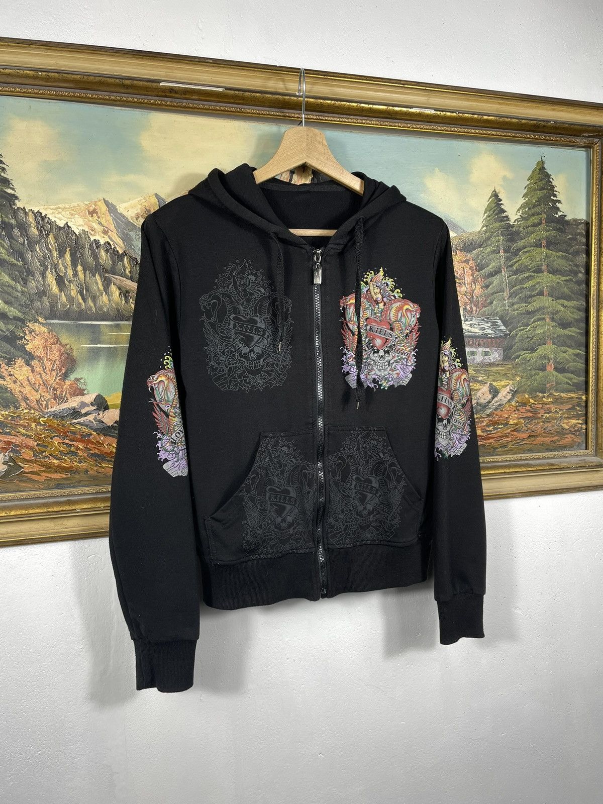 Christian Audigier × Ed Hardy × Vintage Retro 00s Hoodie With Crystals Affliction Grunge Archive Size S / US 4 / IT 40 - 4 Thumbnail