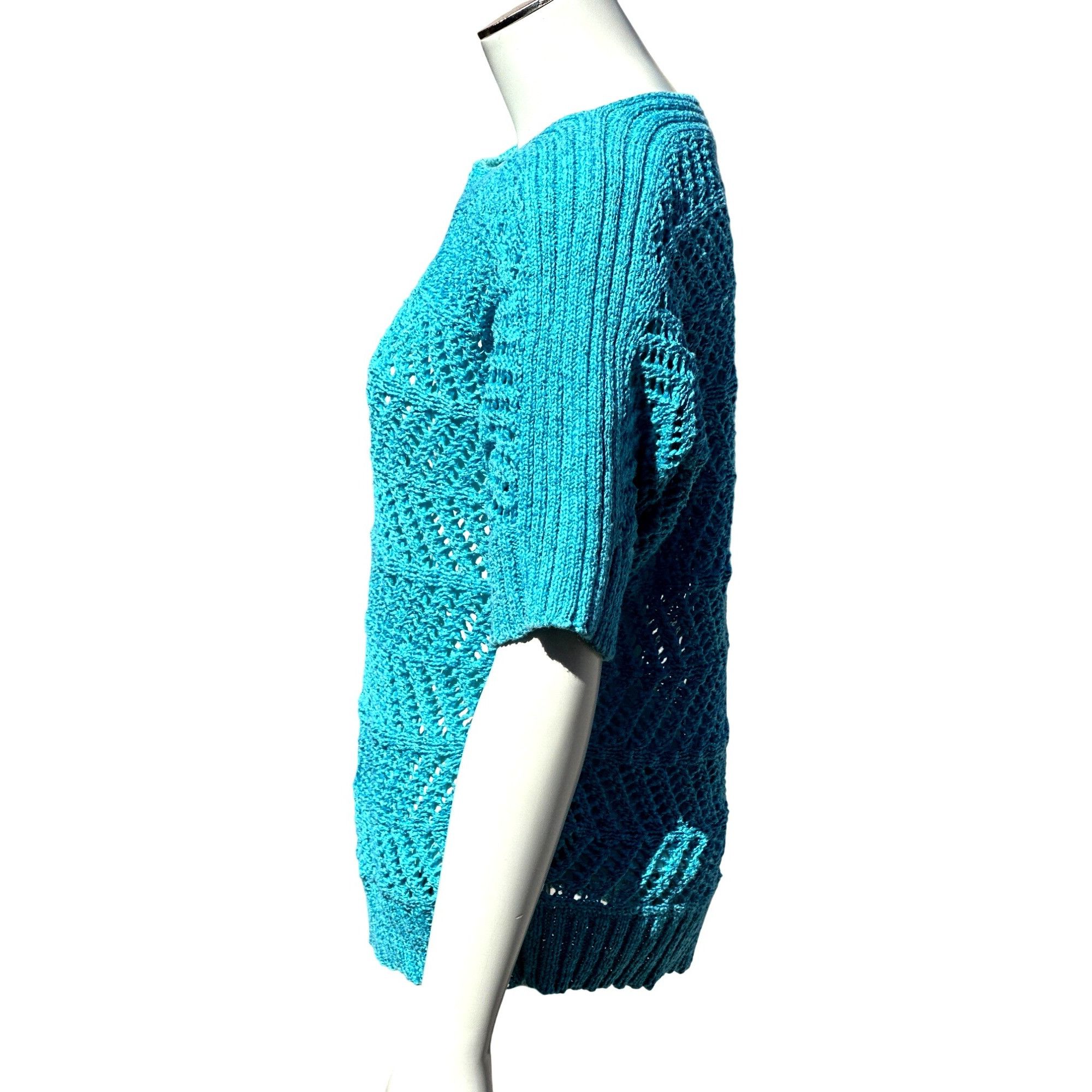 Chicos Chicos Halo Open Knit Riviera Pullover Aqua Blue Short Sleev Size L / US 10 / IT 46 - 2 Thumbnail