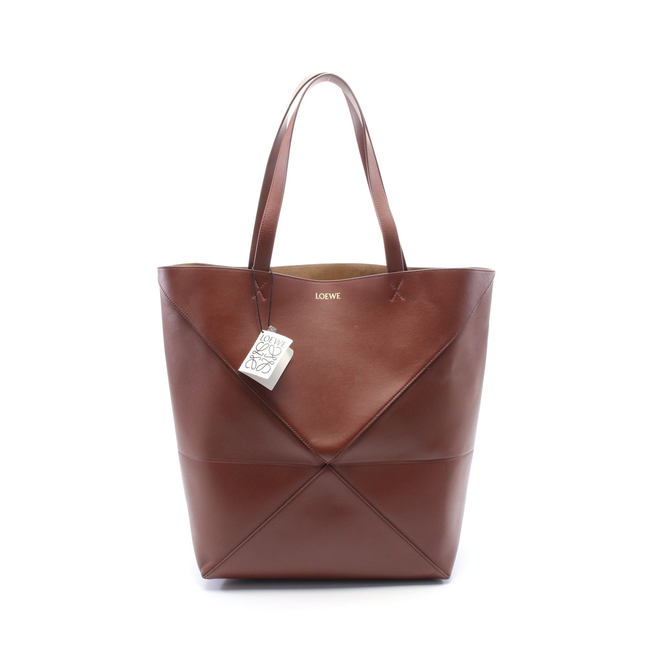 Loewe Puzzle Fold Tote Large Shoulder Bag Leather Brown, Women's