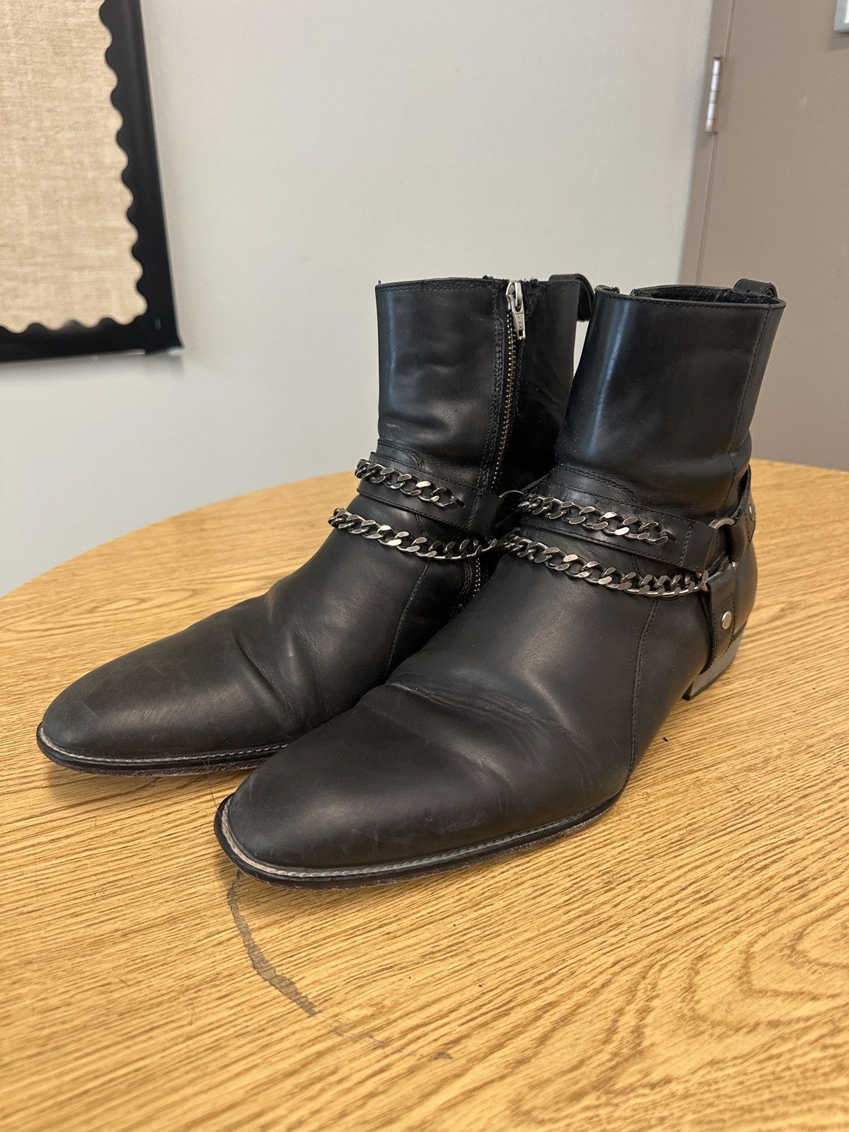 Oro Los Angeles Black Boots with harness/chains (Oro Los Angeles) Size US 14 / EU 47 - 3 Thumbnail